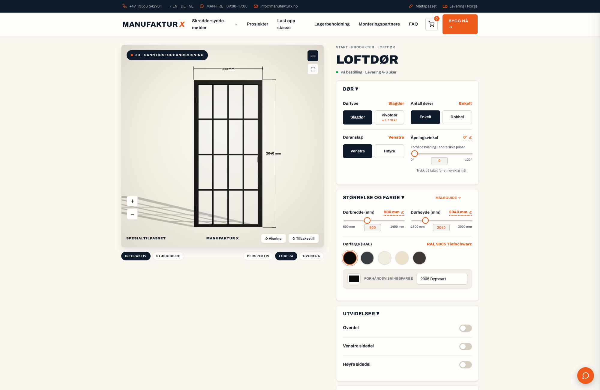 Loftdør - 3D-konfigurator, Manufaktur X