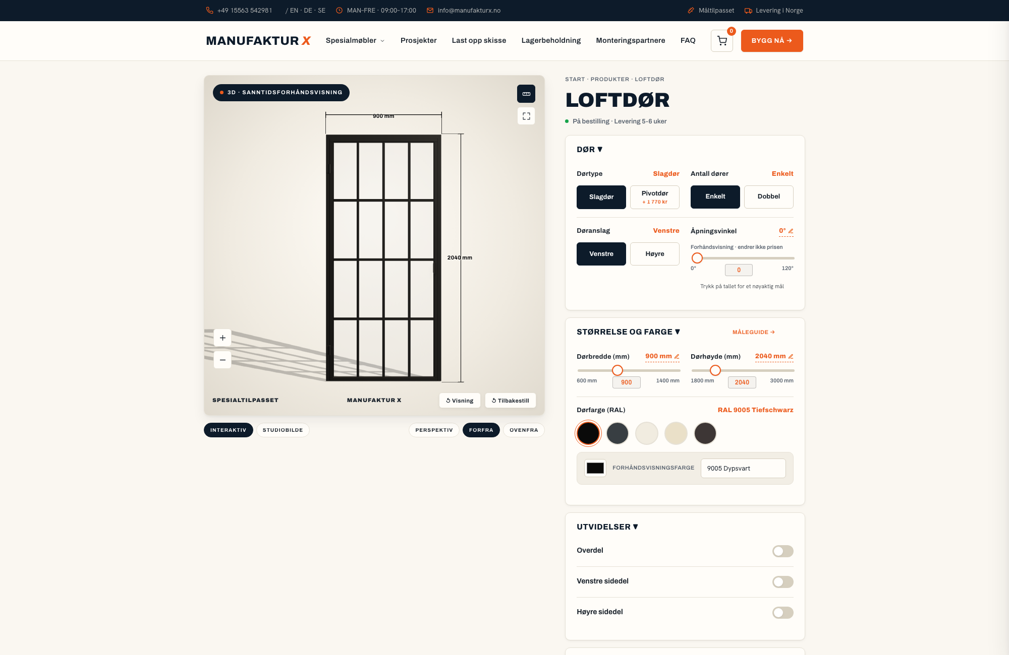 Loftdør - 3D-konfigurator, Manufaktur X