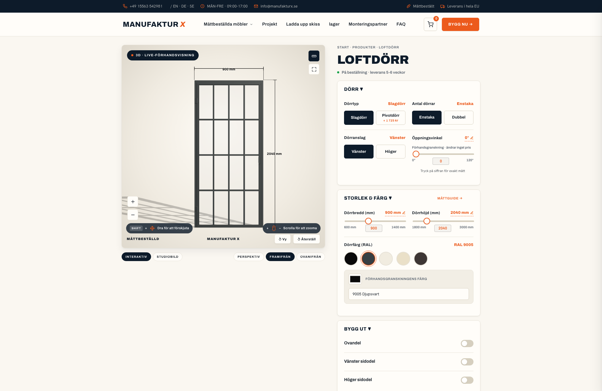 Loftdörr - 3D-konfigurator, Manufaktur X