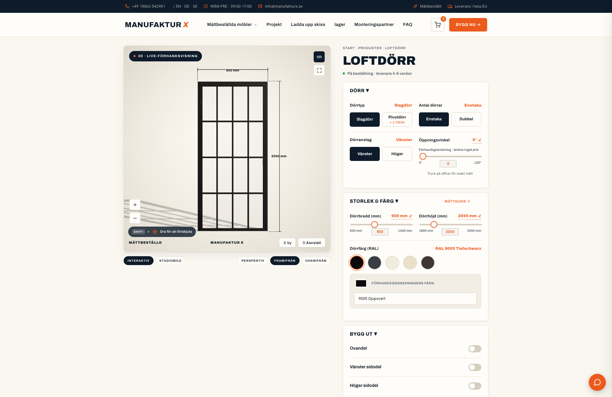 Loftdörr - 3D-konfigurator, Manufaktur X