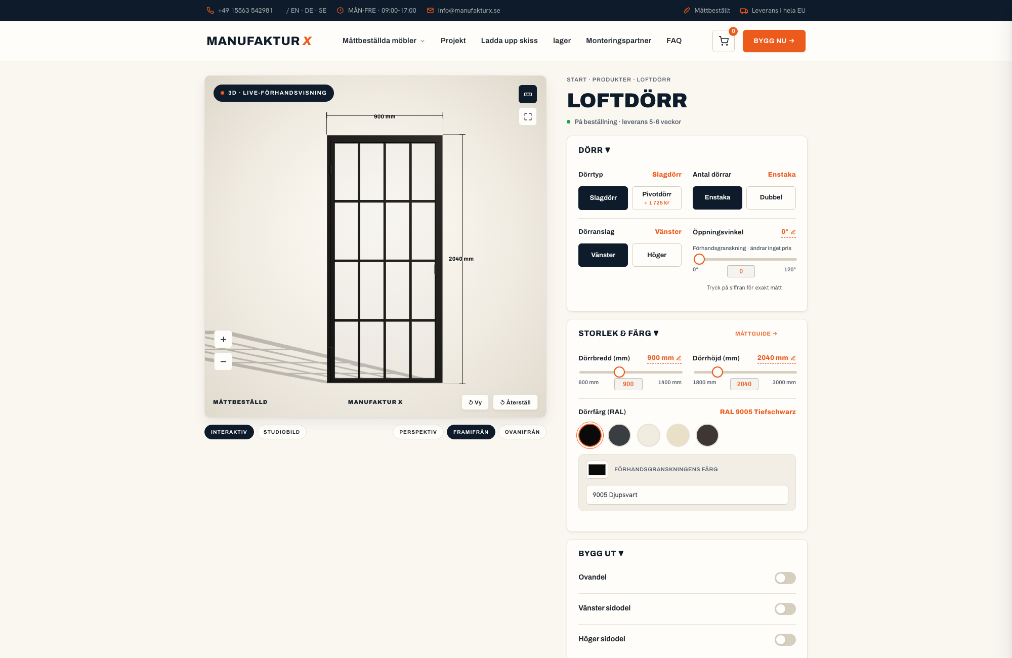 Loftdörr - 3D-konfigurator, Manufaktur X