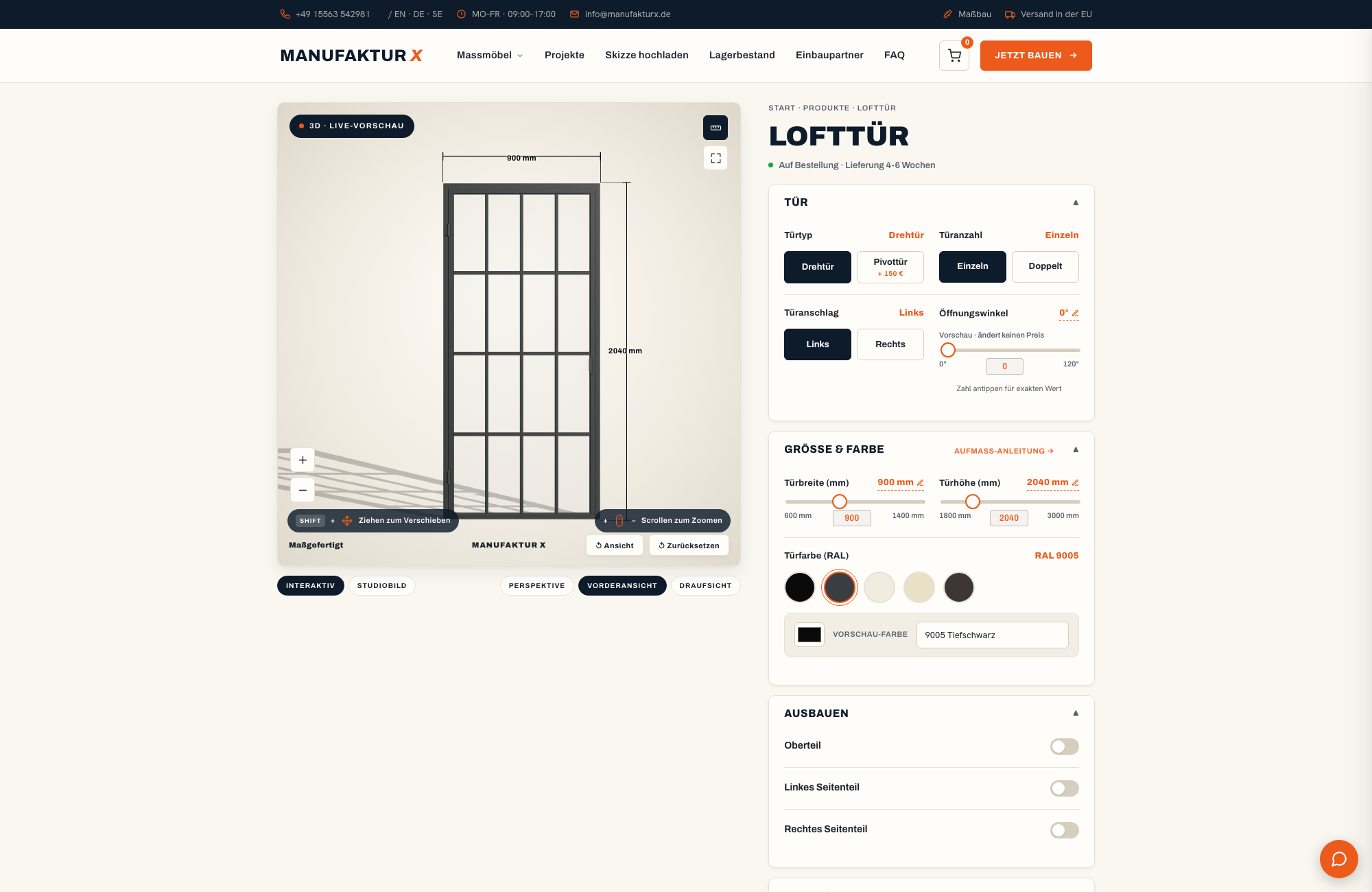 Lofttür - 3D-konfigurator, Manufaktur X