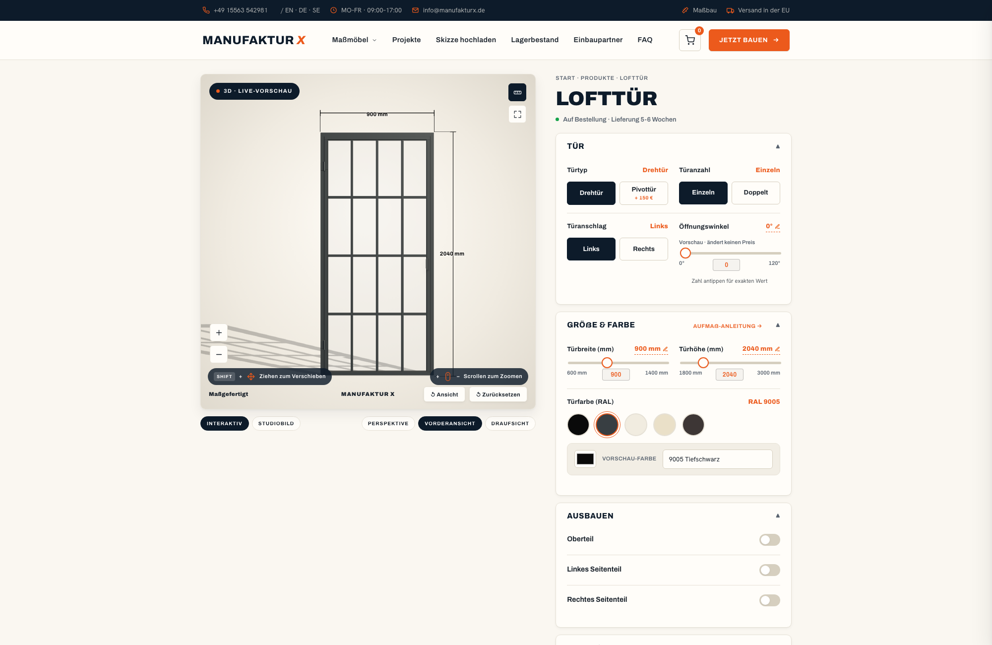 Lofttür - 3D-konfigurator, Manufaktur X