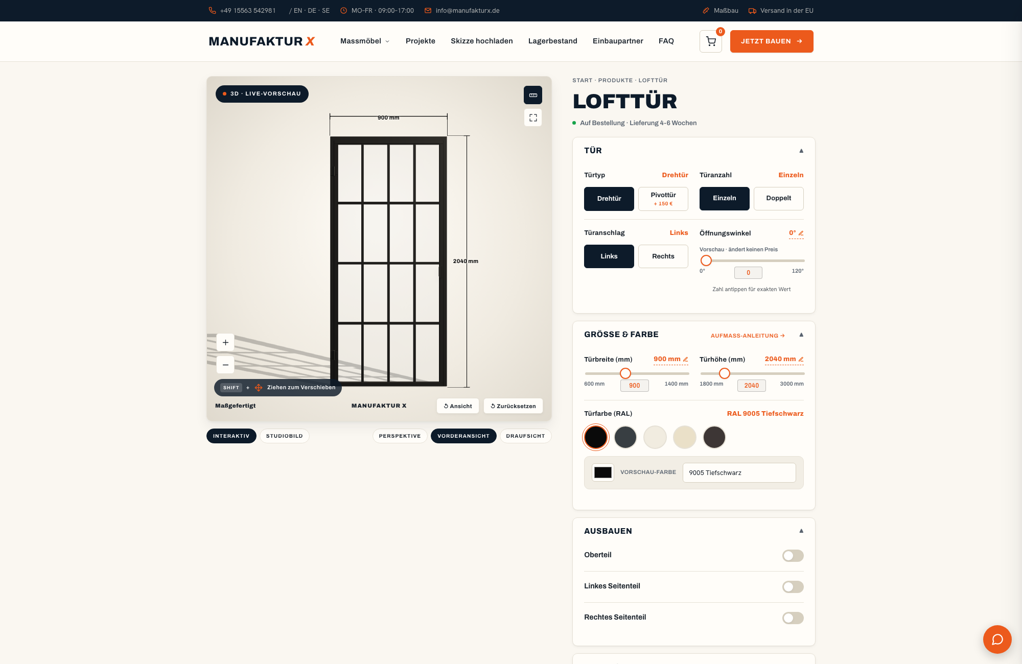 Lofttür - 3D-konfigurator, Manufaktur X