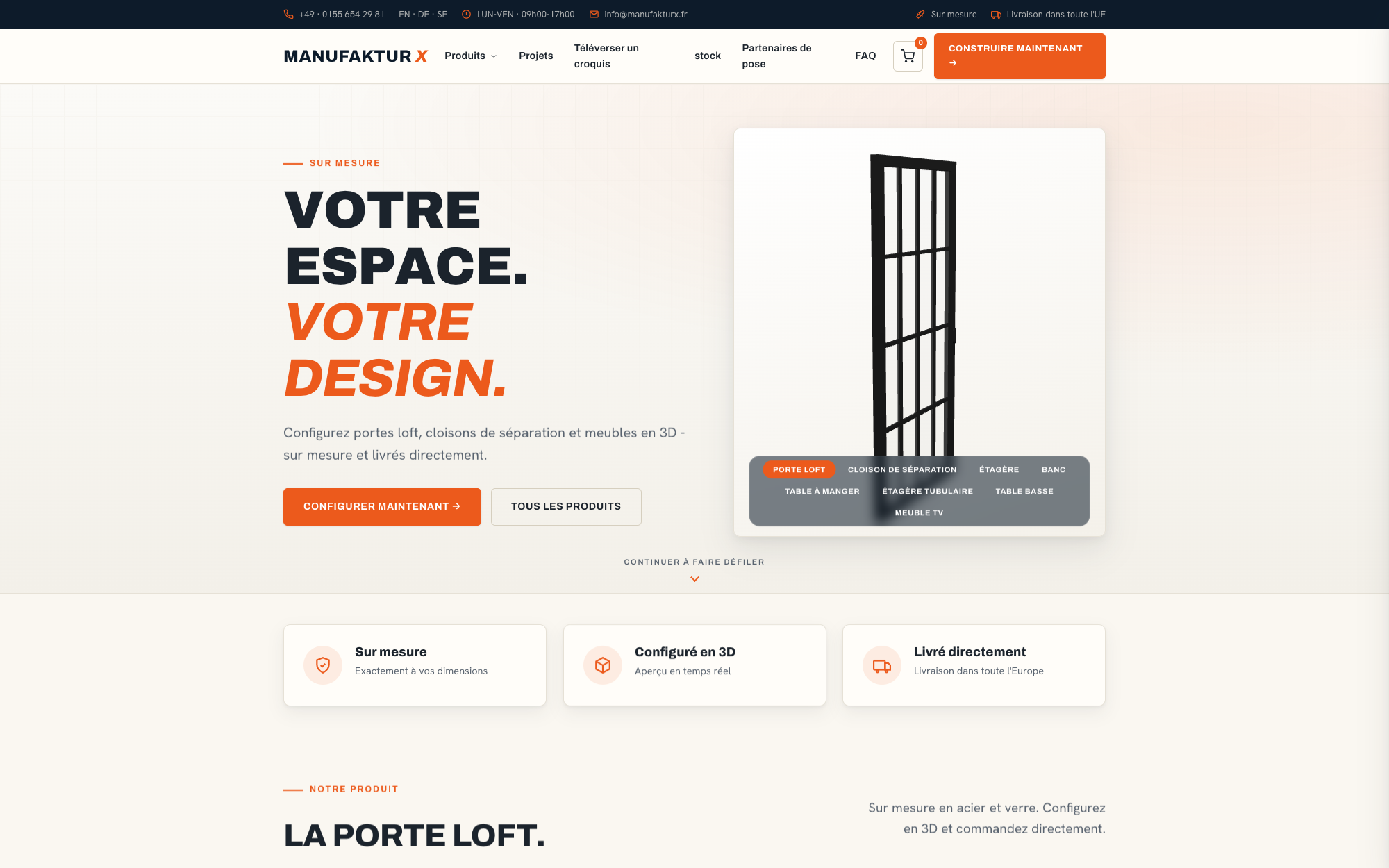 Manufaktur X - meubles sur mesure en acier et verre dans le configurateur 3D - Lofttür