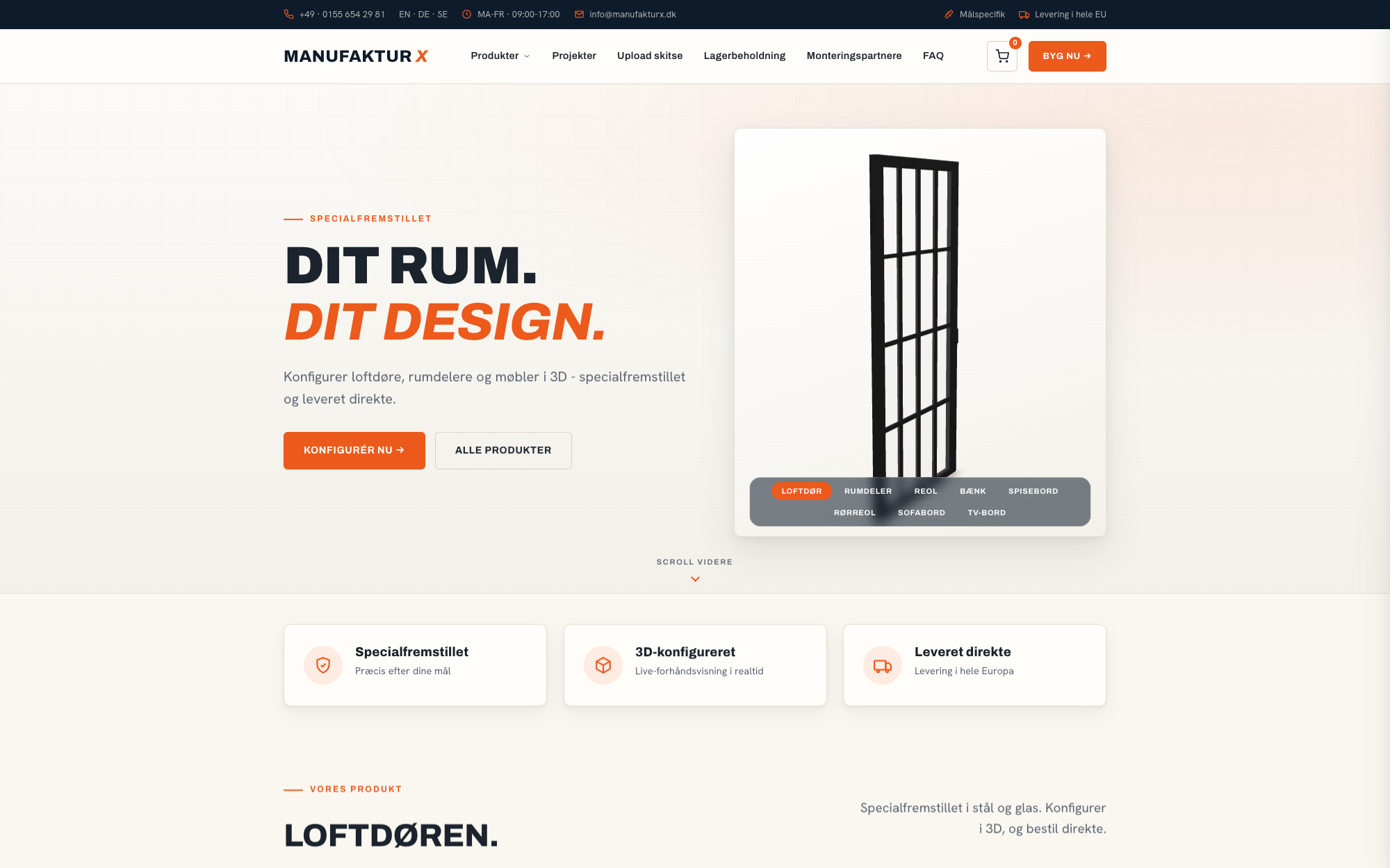 Manufaktur X - specialfremstillede stål- og glasmøbler i 3D-konfiguratoren - Lofttür