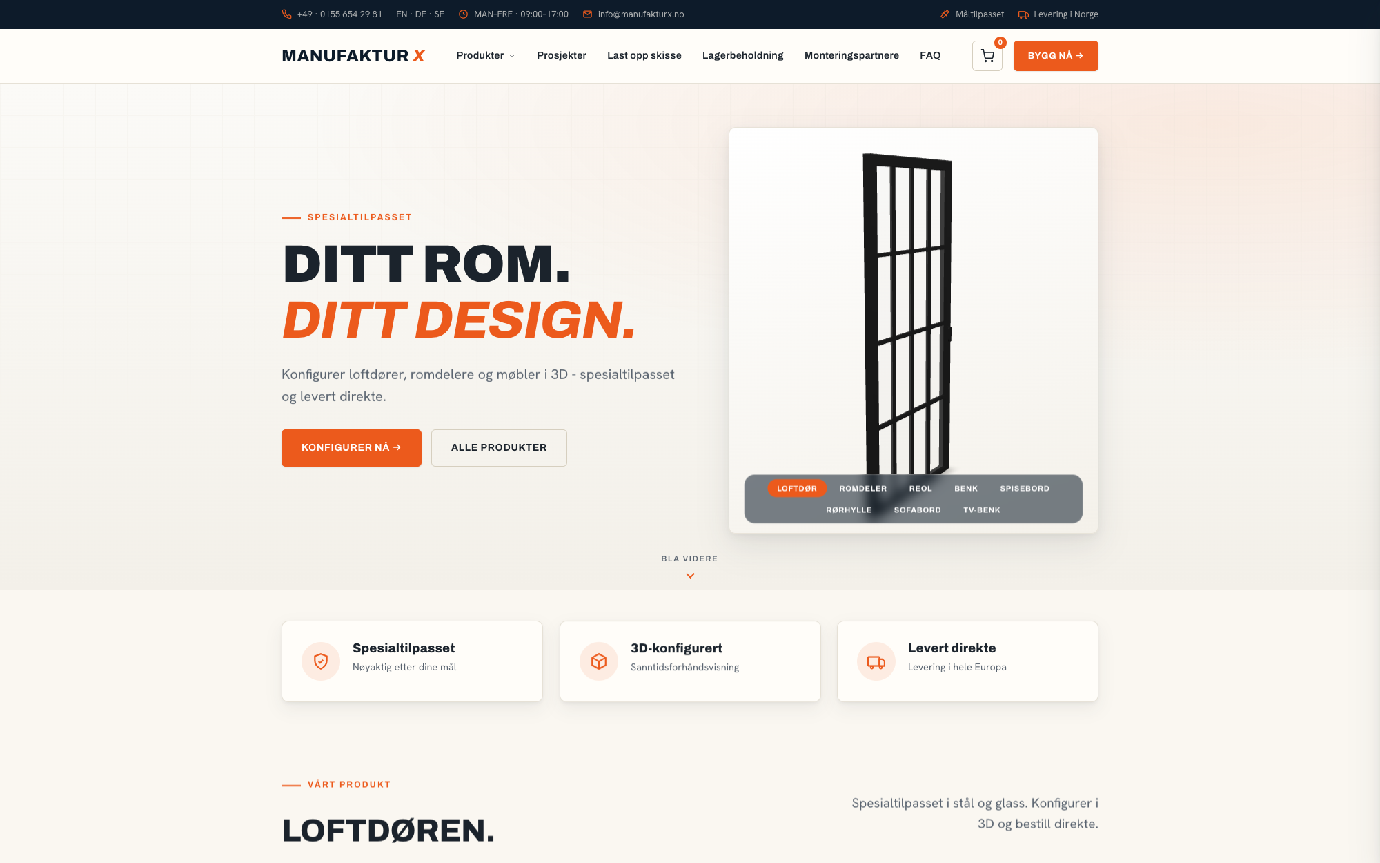 Manufaktur X - skreddersydde stål- og glassmøbler i 3D-konfiguratoren - Lofttür