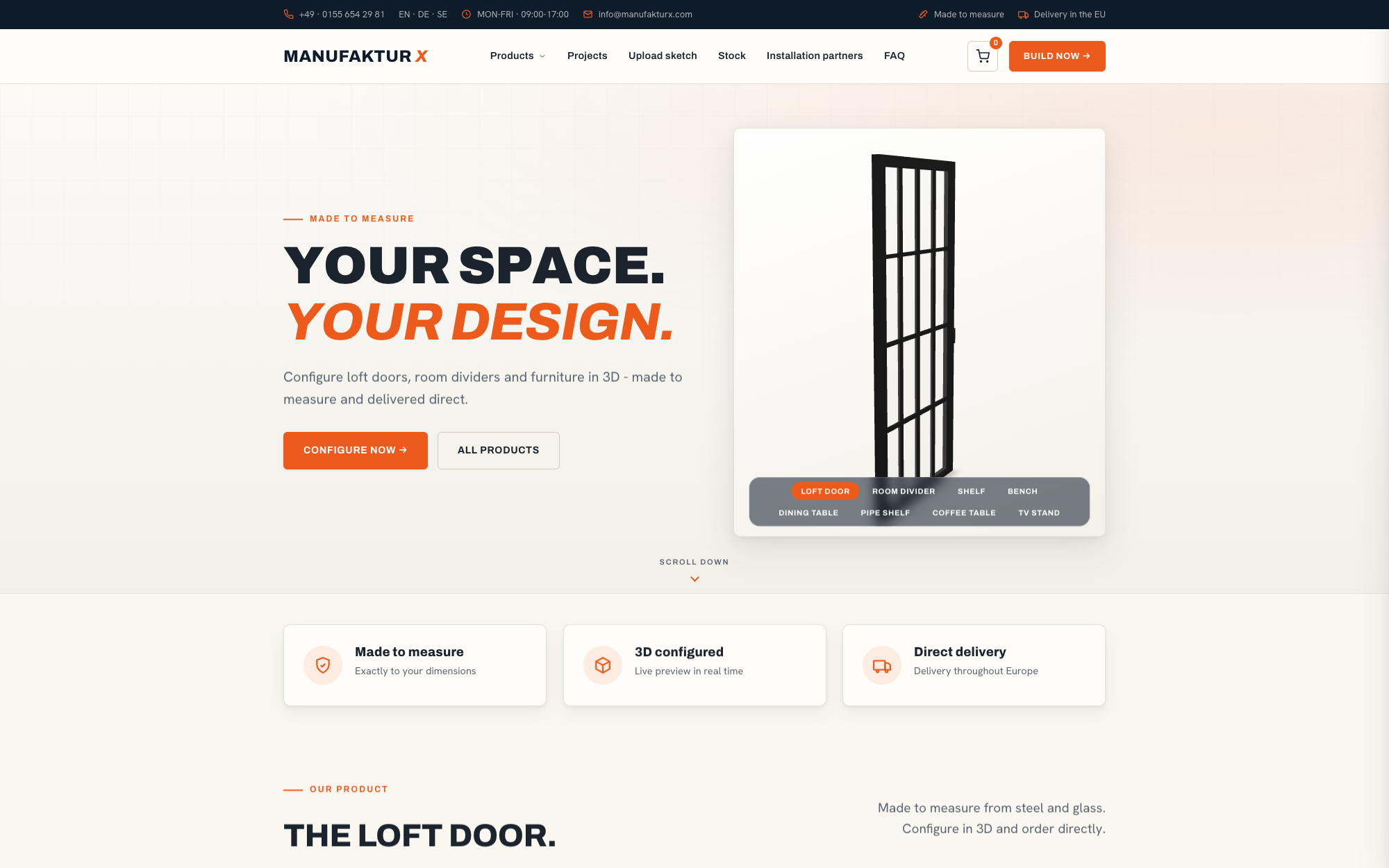 Manufaktur X - custom steel-and-glass furniture in the 3D configurator - Lofttür