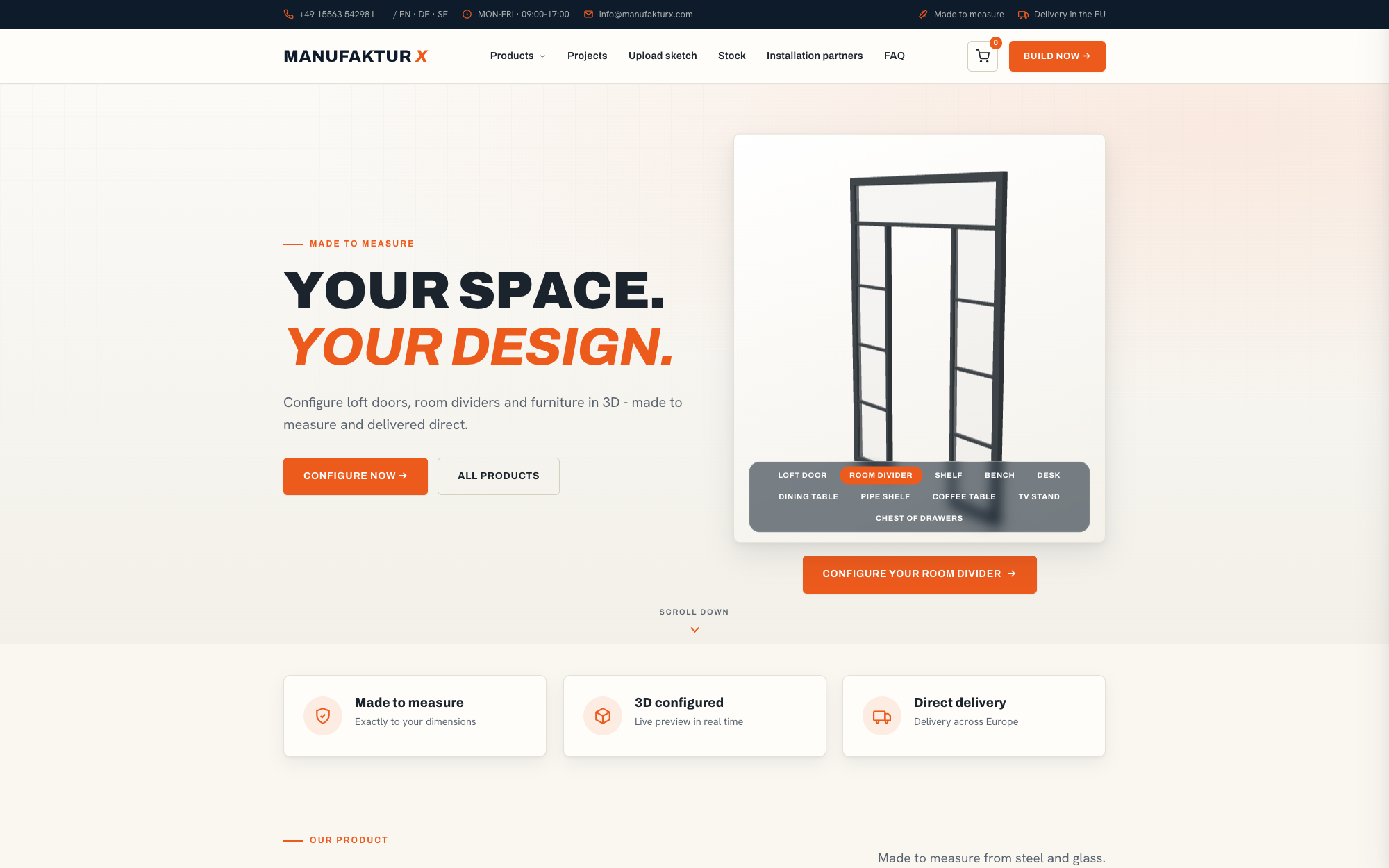 Manufaktur X - custom furniture in steel, glass and solid wood in the 3D configurator - Lofttür