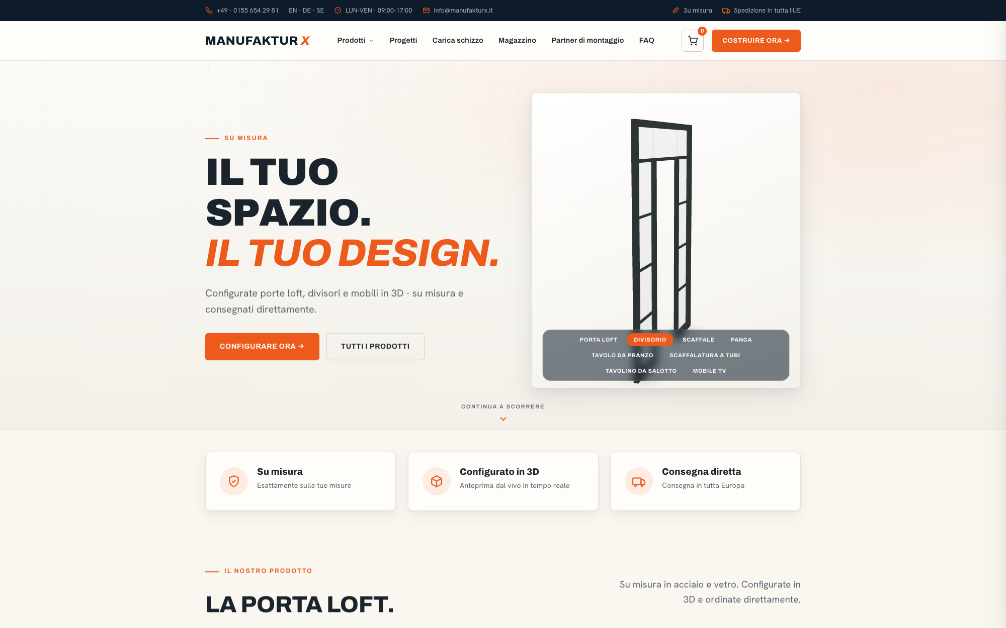 Manufaktur X - mobili su misura in acciaio e vetro nel configuratore 3D - Lofttür