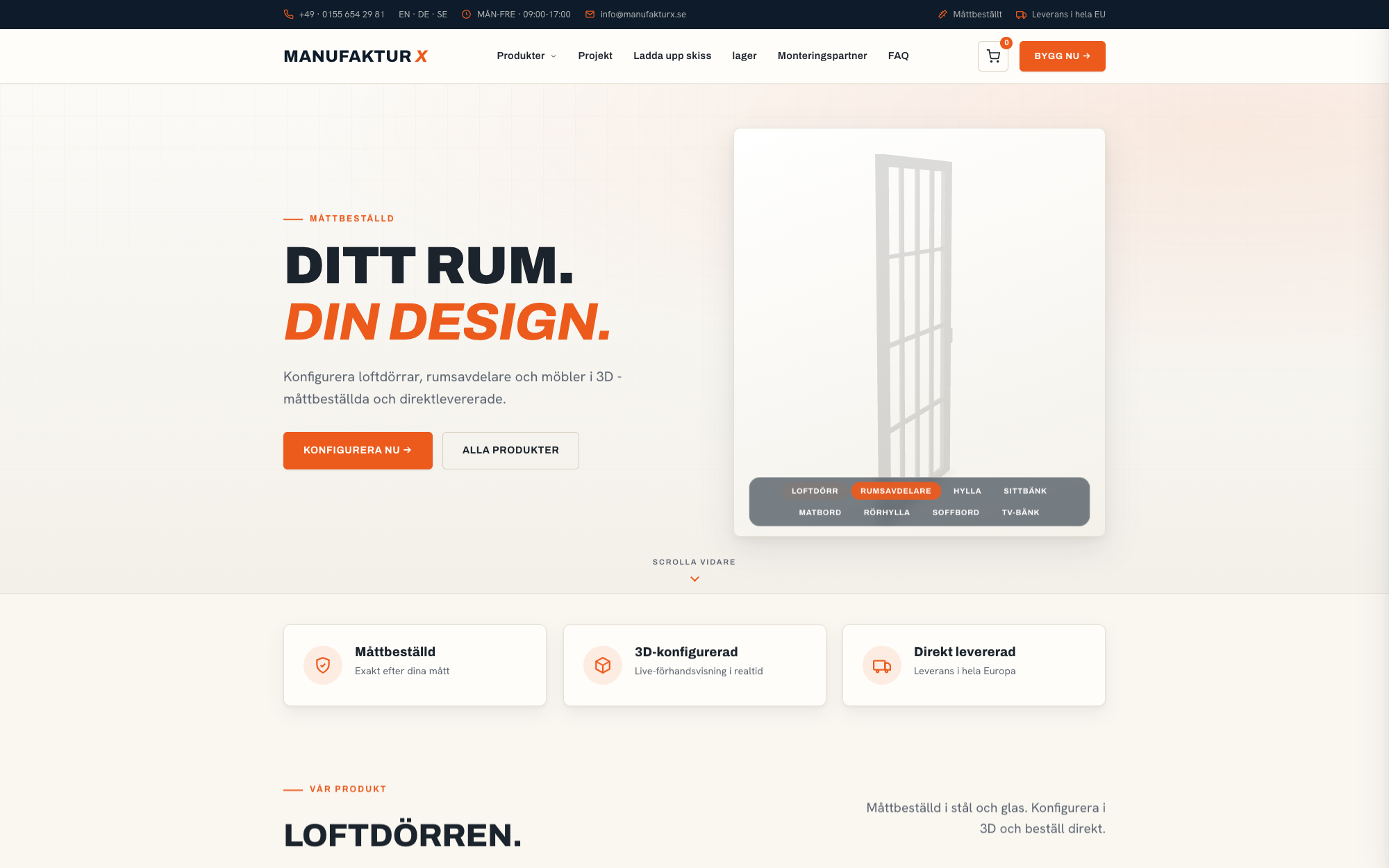 Manufaktur X - måttanpassade möbler i stål och glas i 3D-konfiguratorn - Lofttür