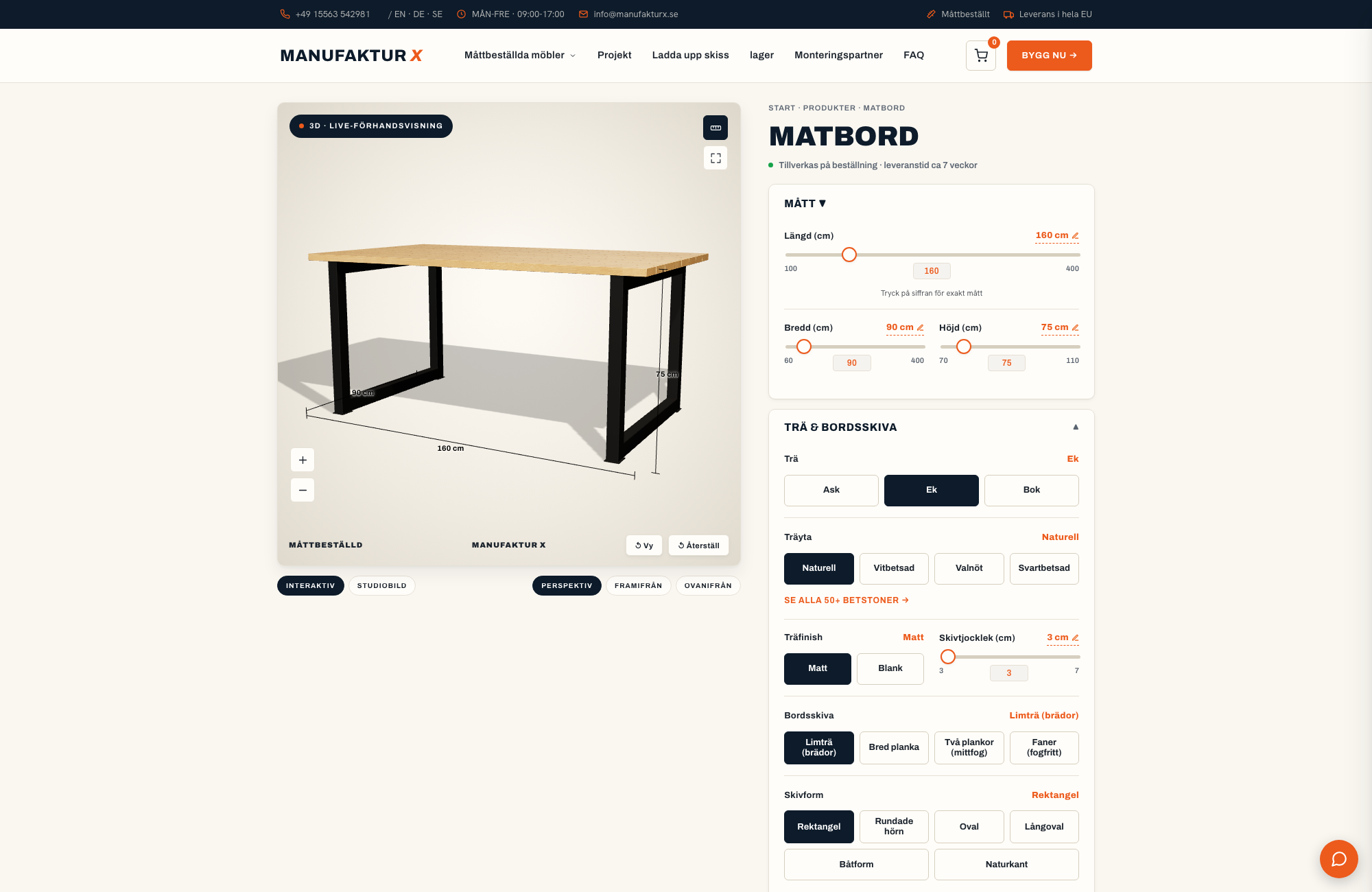 Matbord - 3D-konfigurator, Manufaktur X