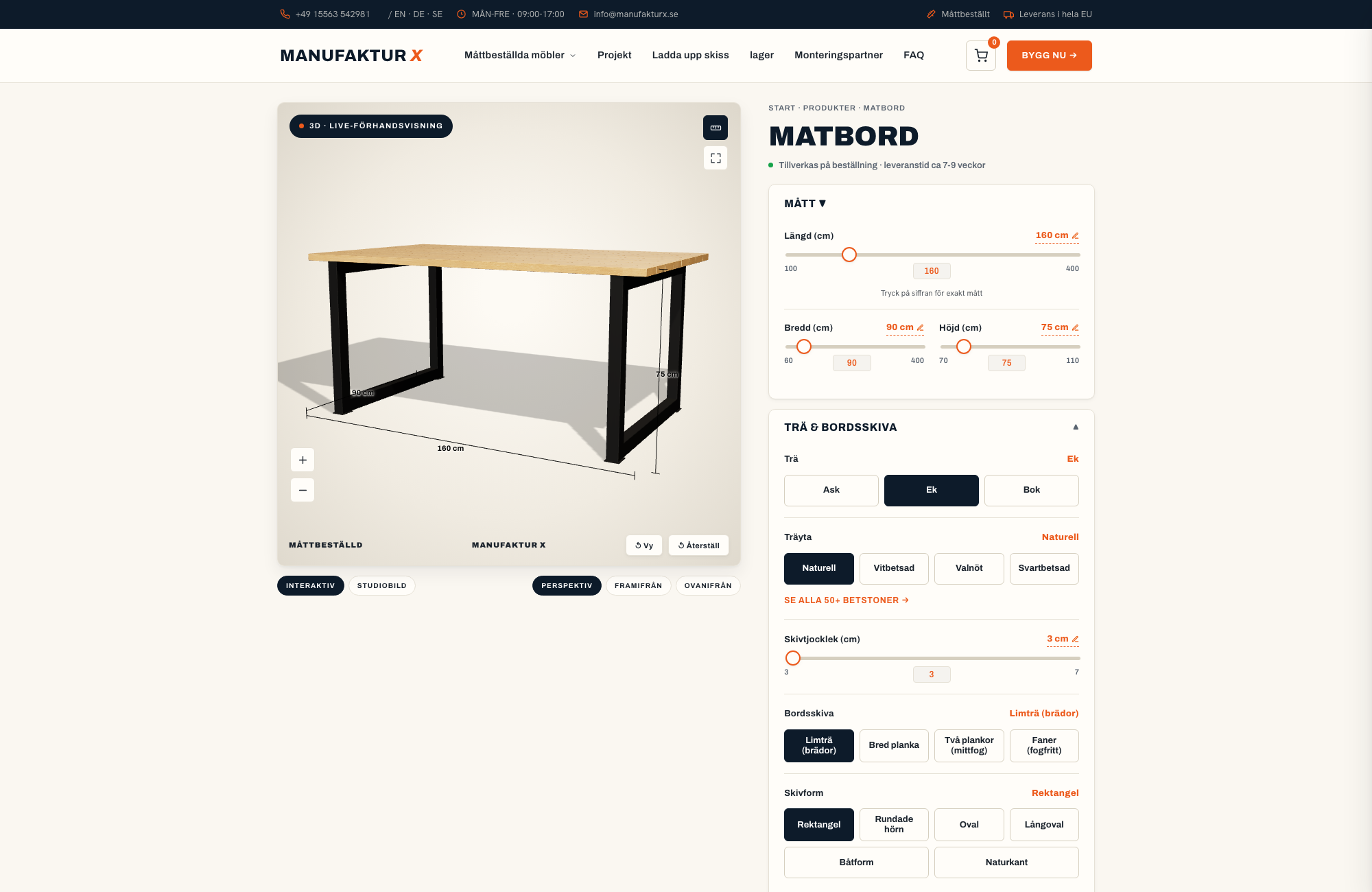 Matbord - 3D-konfigurator, Manufaktur X