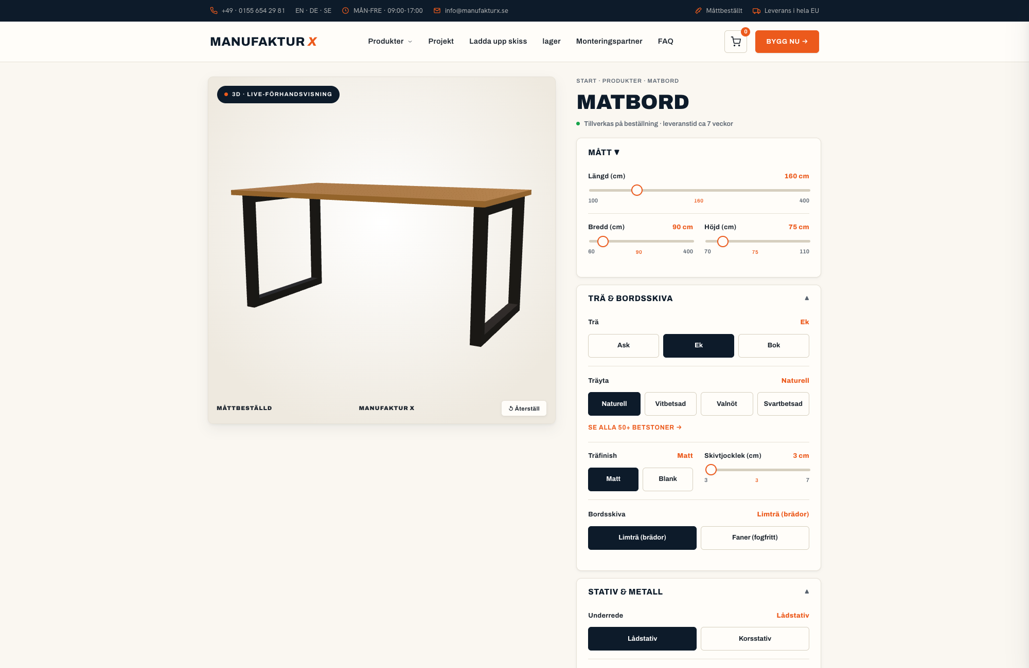 Matbord - 3D-konfigurator, Manufaktur X