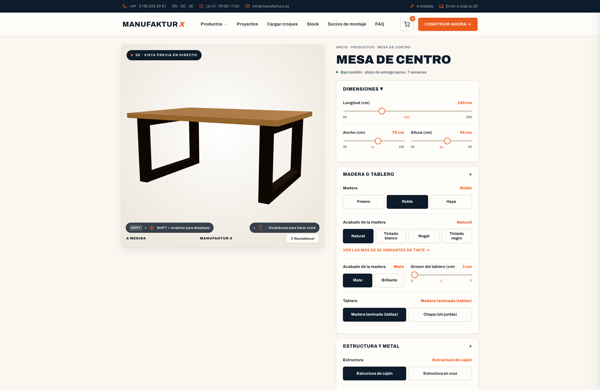 Mesa de centro - 3D-configurador, Manufaktur X