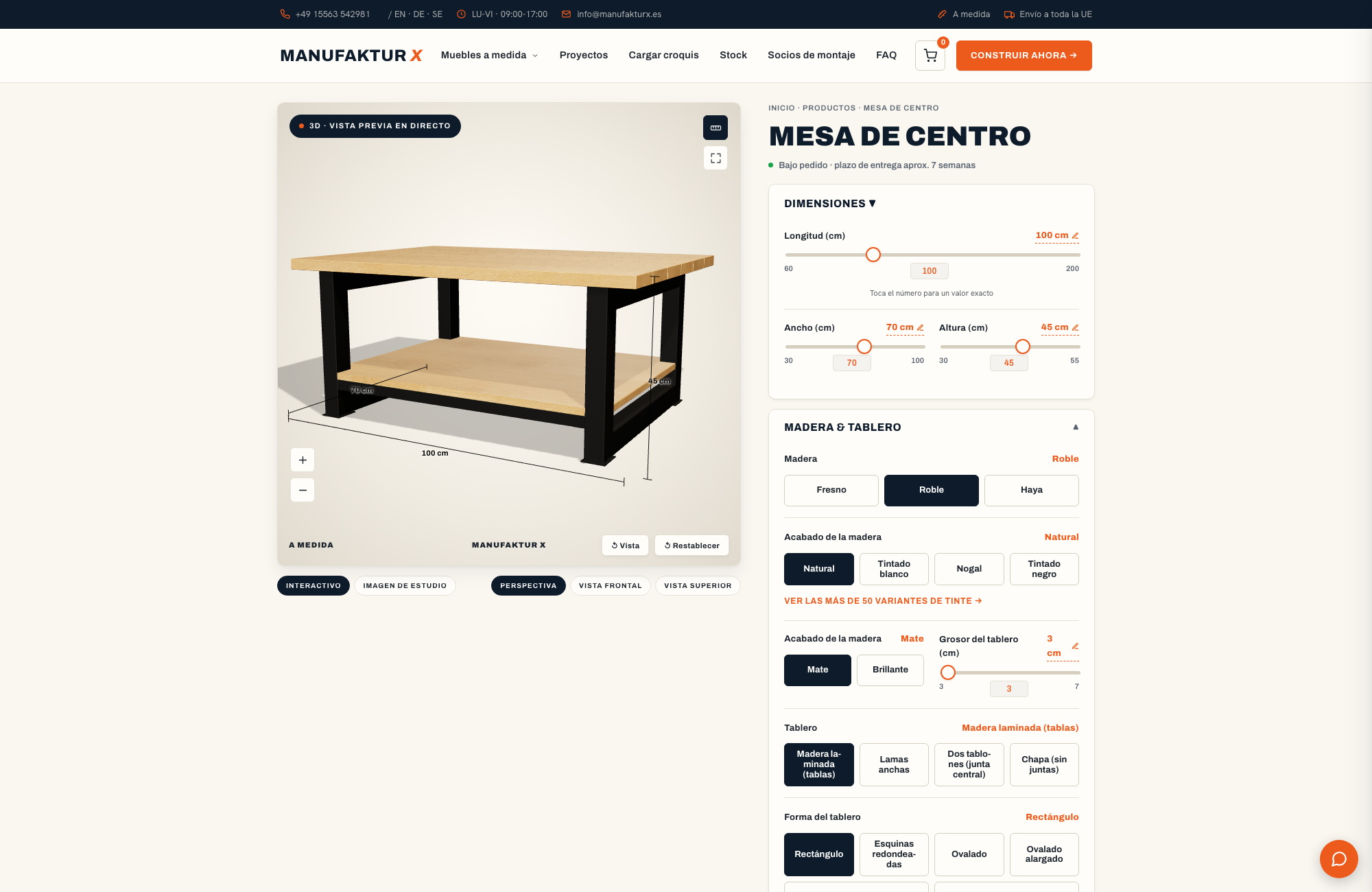 Mesa de centro - 3D-configurador, Manufaktur X