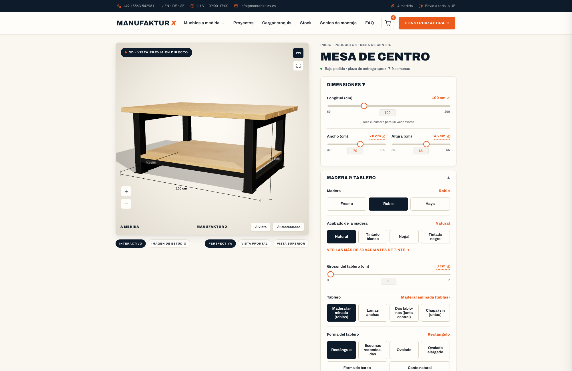 Mesa de centro - 3D-configurador, Manufaktur X
