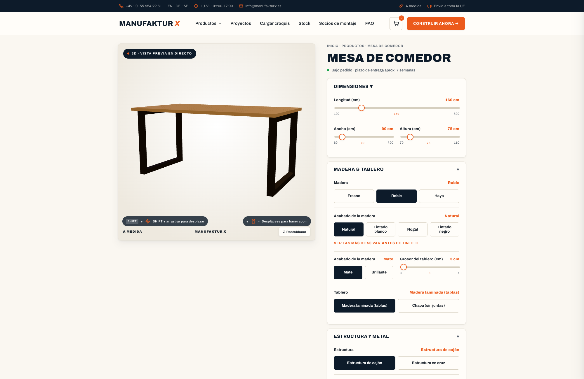 Mesa de comedor - 3D-configurador, Manufaktur X