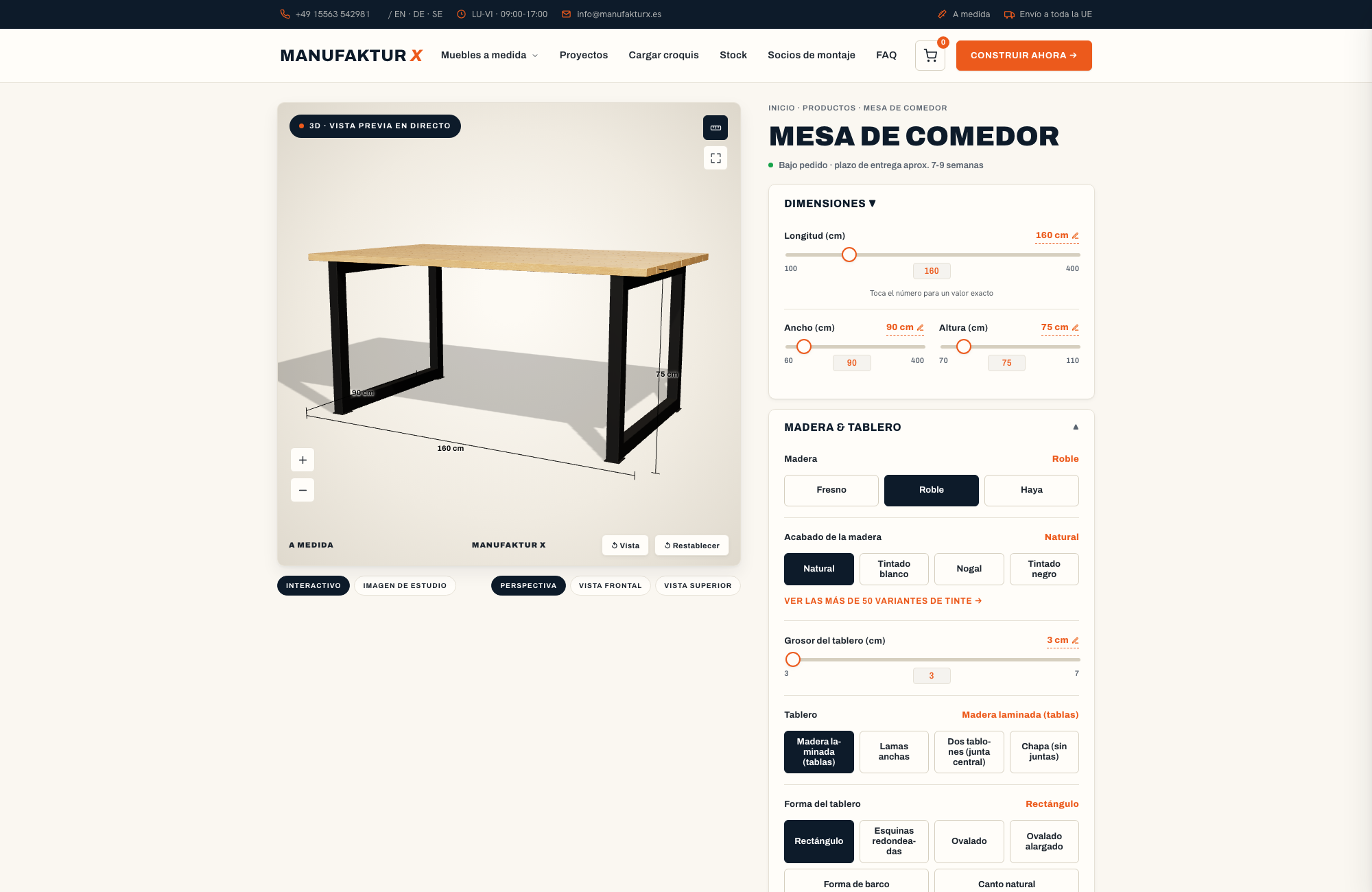 Mesa de comedor - 3D-configurador, Manufaktur X