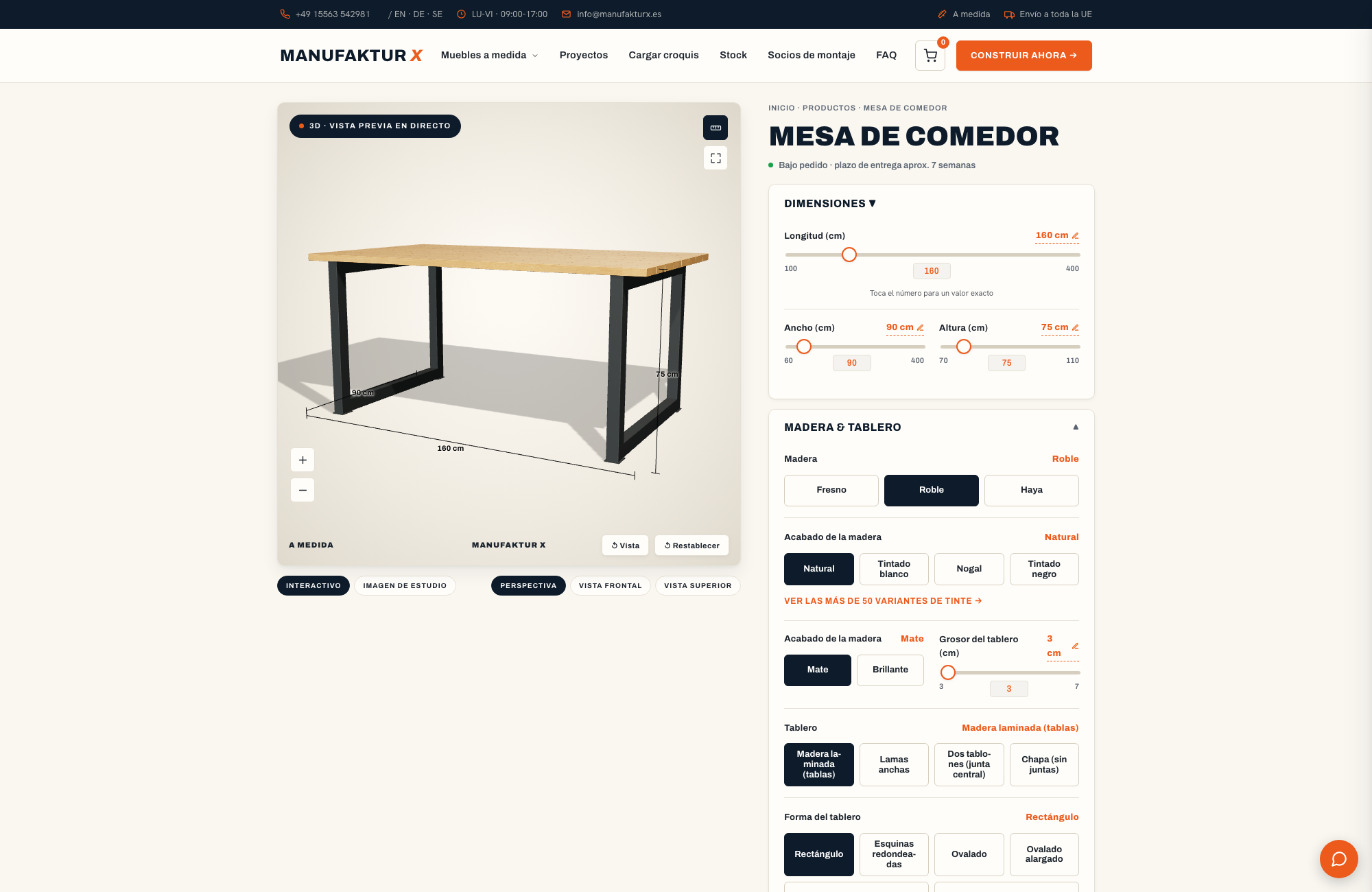 Mesa de comedor - 3D-configurador, Manufaktur X