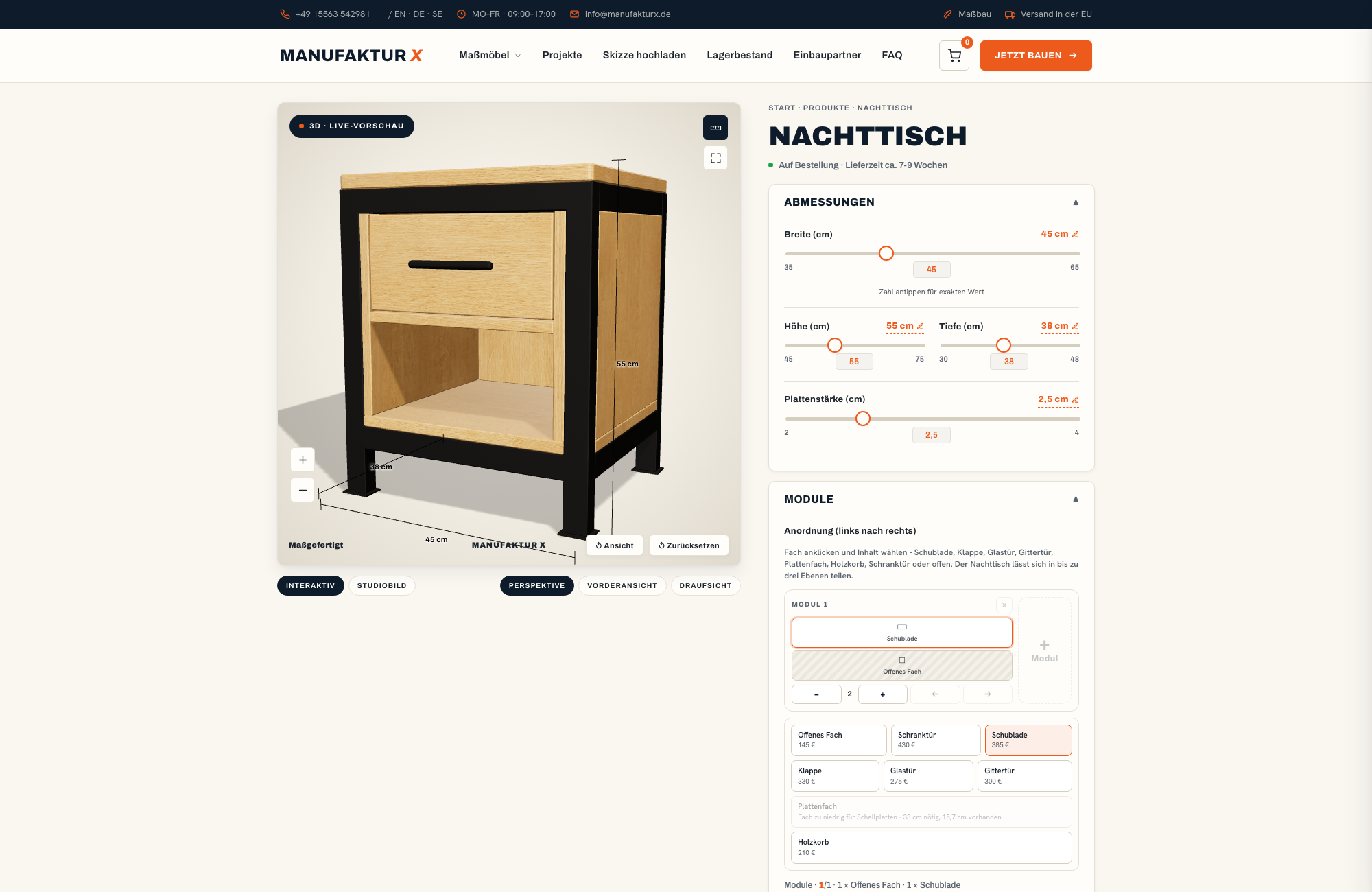 Nachttisch - 3D-konfigurator, Manufaktur X