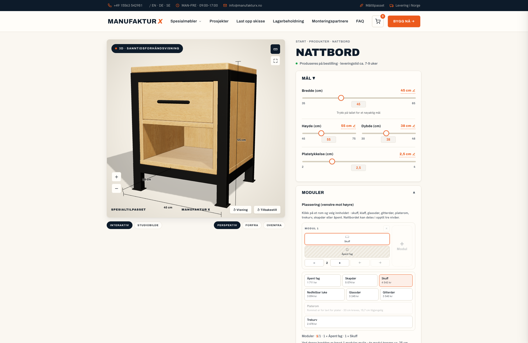 Nattbord - 3D-konfigurator, Manufaktur X