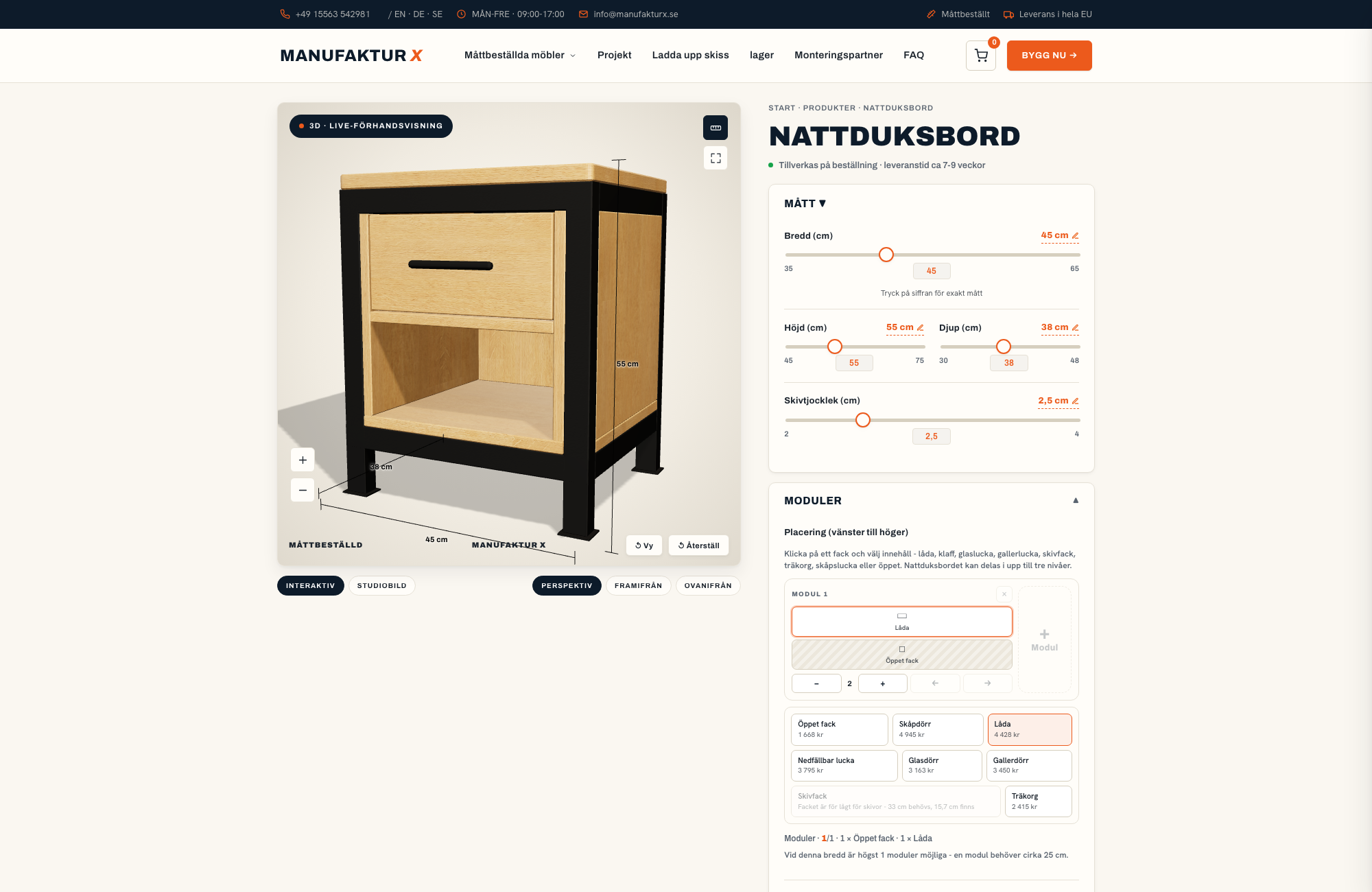 Nattduksbord - 3D-konfigurator, Manufaktur X