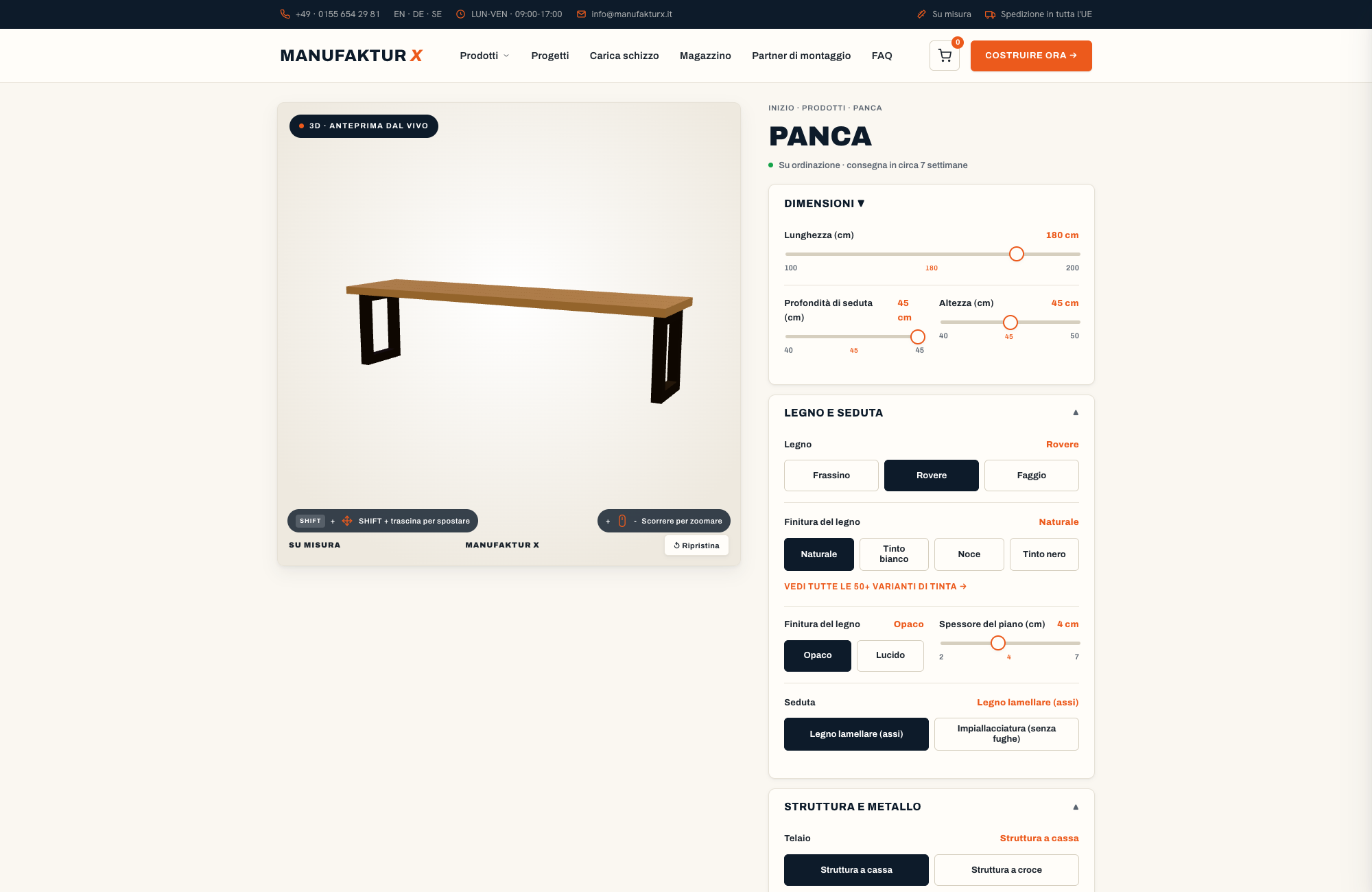 Panca - 3D-configuratore, Manufaktur X