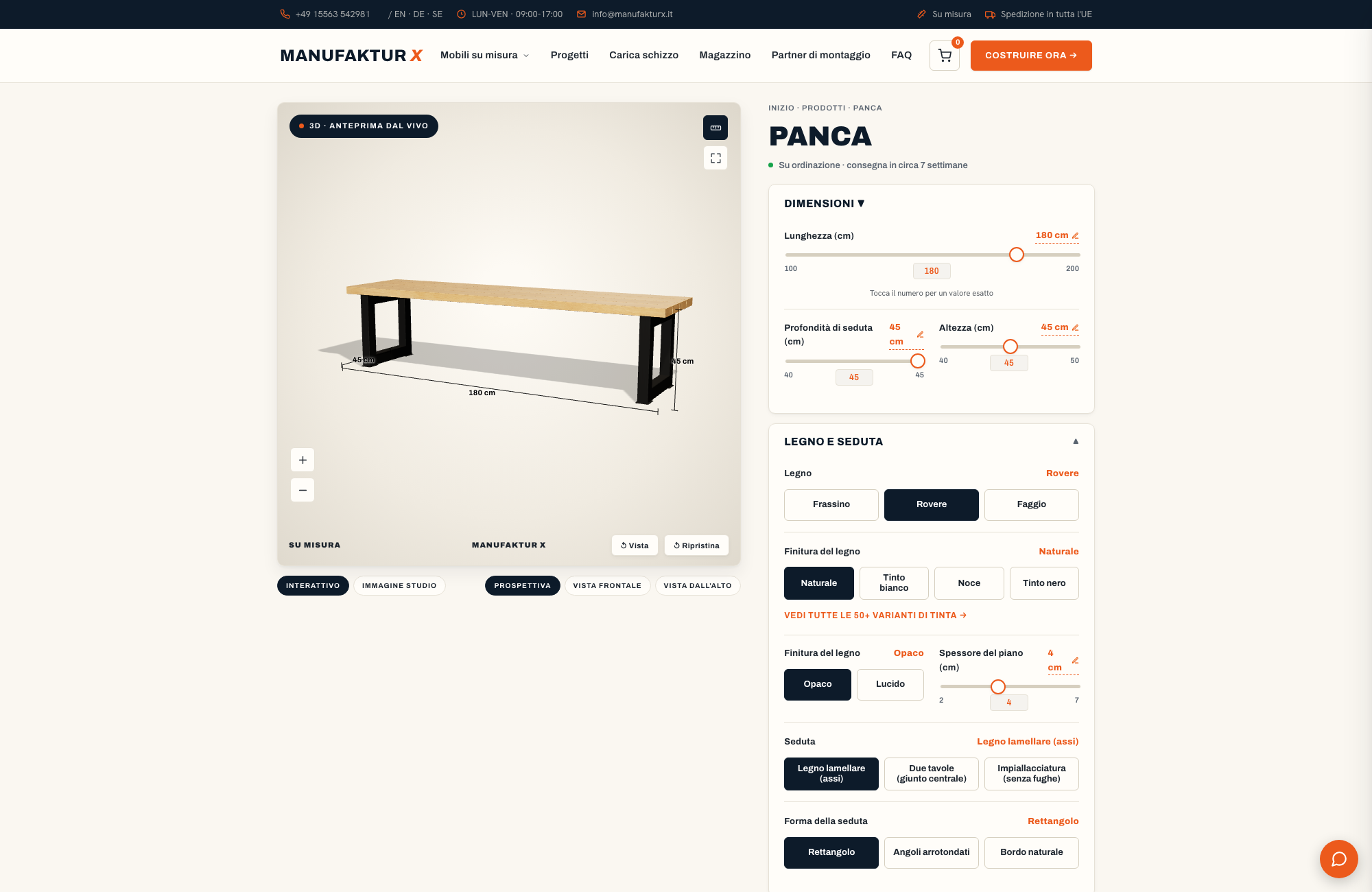 Panca - 3D-configuratore, Manufaktur X