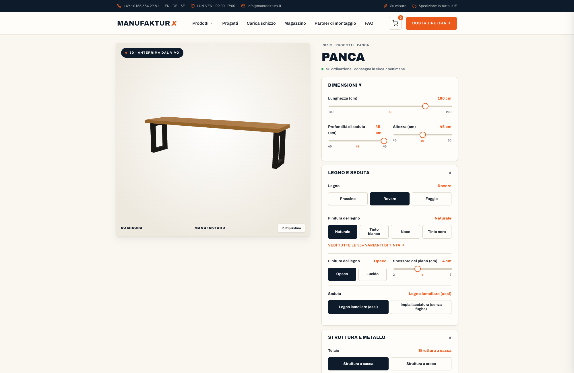 Panca - 3D-configuratore, Manufaktur X