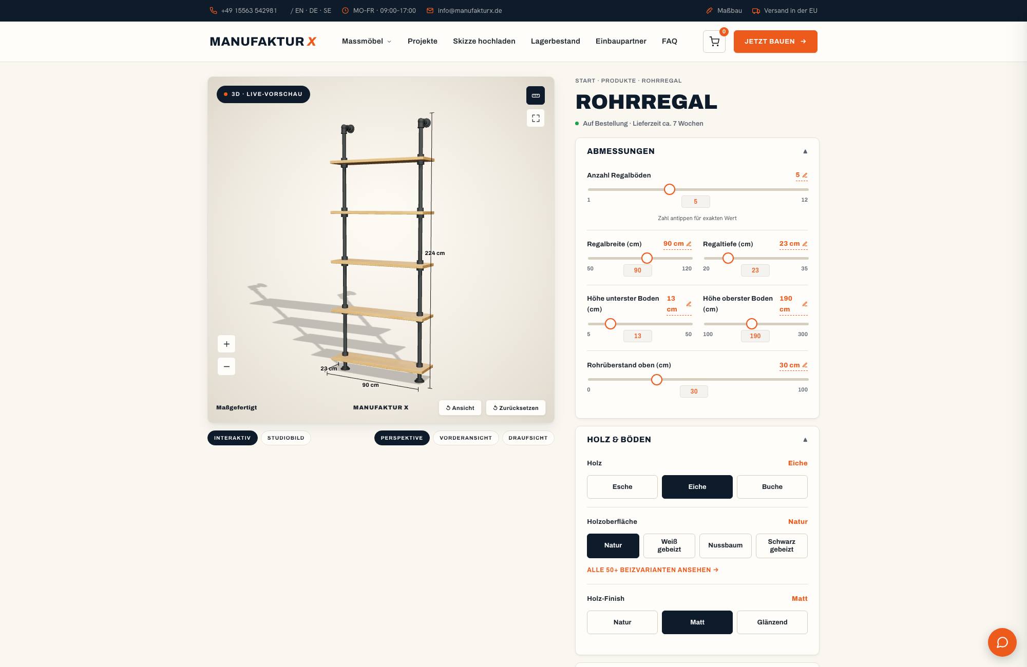 Rohrregal - 3D-konfigurator, Manufaktur X