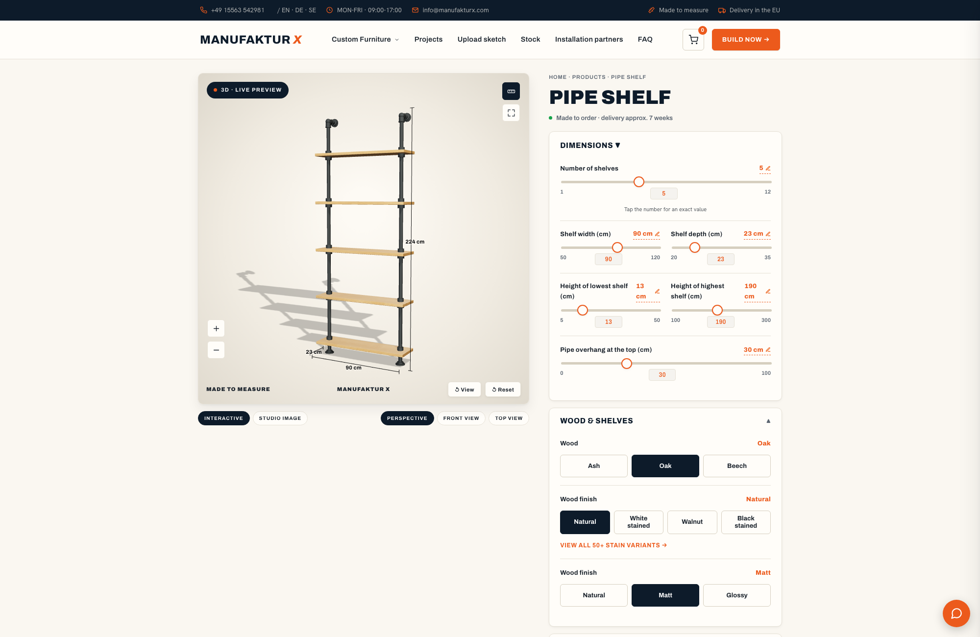 Pipe shelf - 3D-configurator, Manufaktur X
