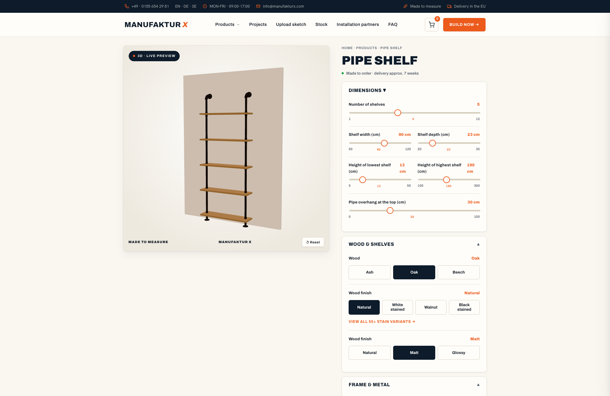 Pipe shelf - 3D-configurator, Manufaktur X
