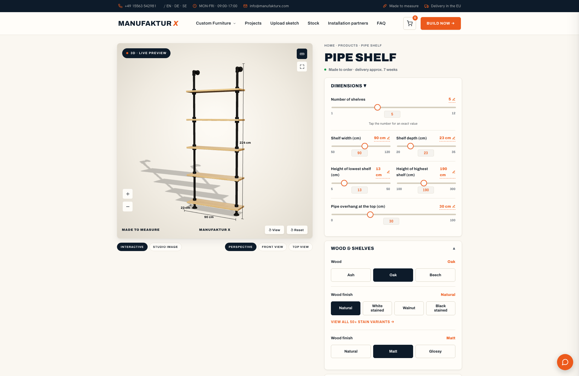 Pipe shelf - 3D-configurator, Manufaktur X