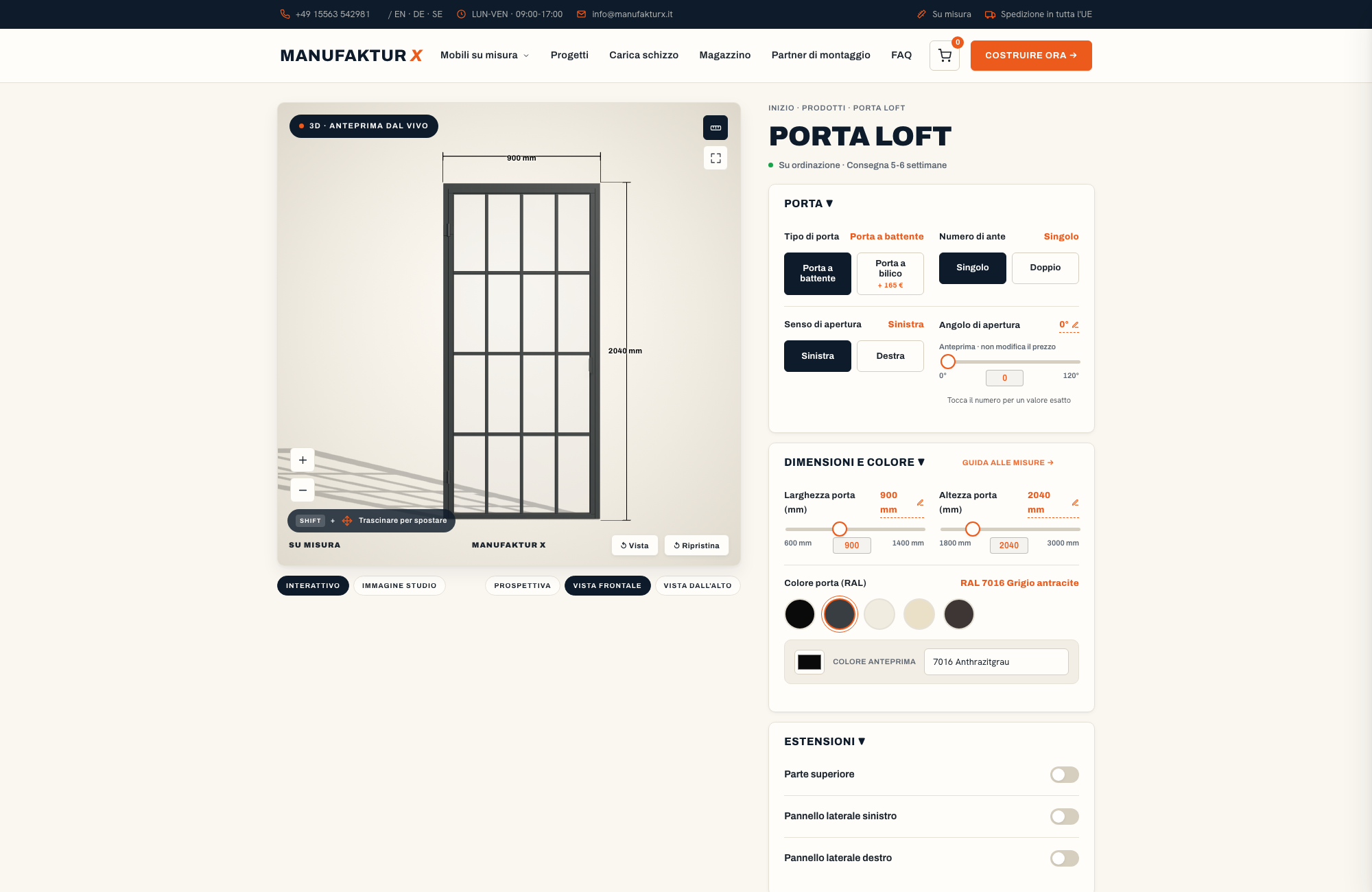 Porta loft - 3D-configuratore, Manufaktur X