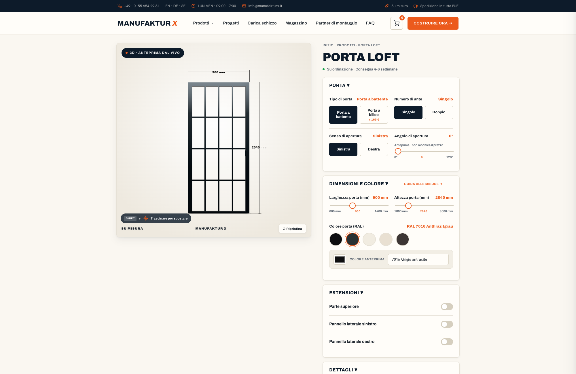 Porta loft - 3D-configuratore, Manufaktur X