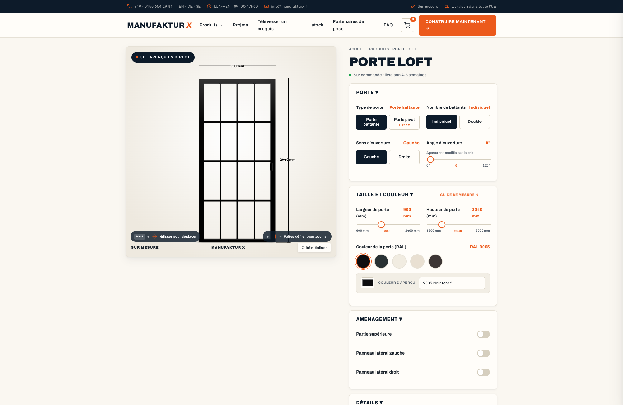 Porte loft - 3D-configurateur, Manufaktur X