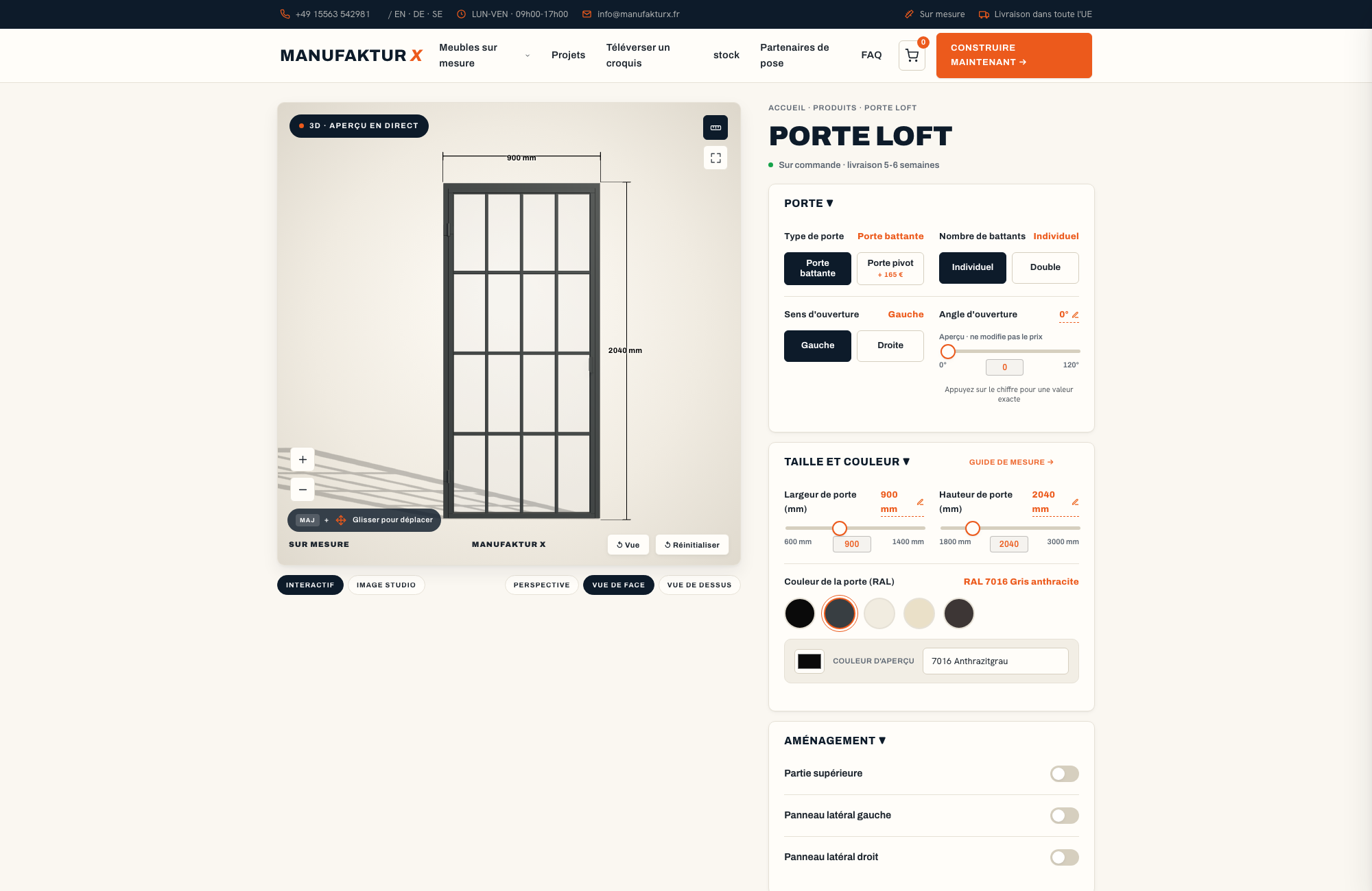 Porte loft - 3D-configurateur, Manufaktur X