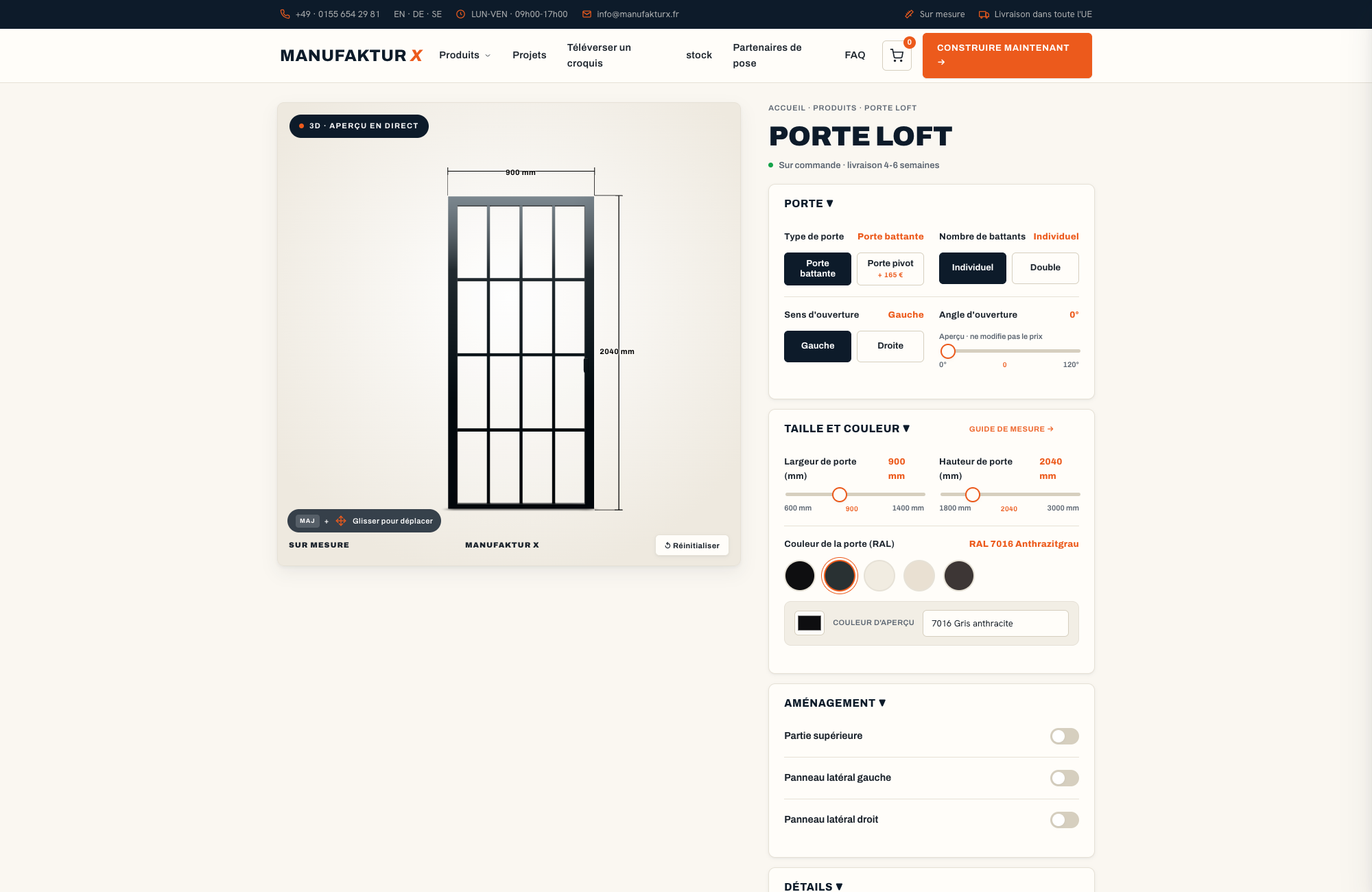 Porte loft - 3D-configurateur, Manufaktur X