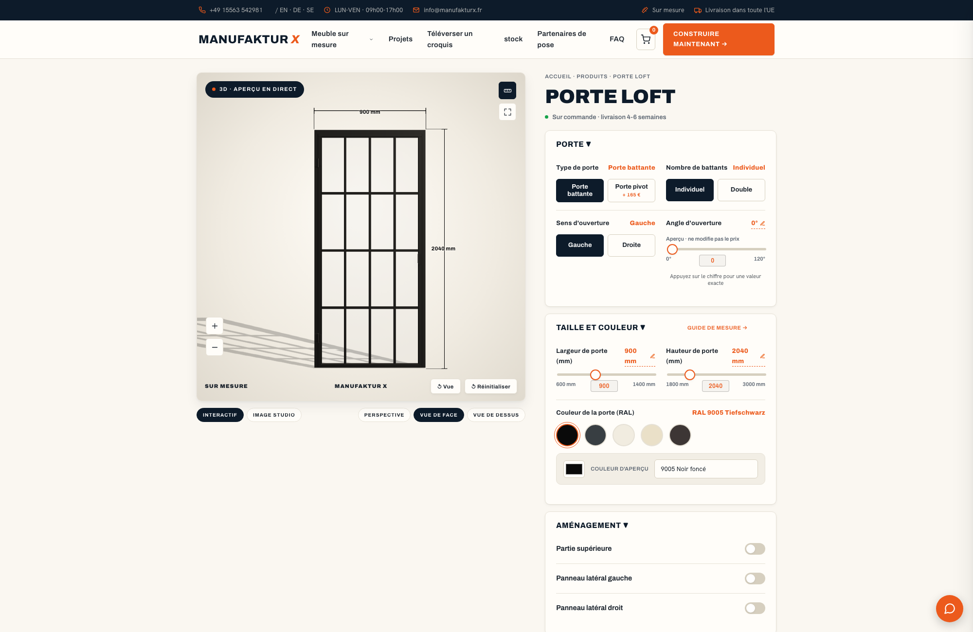 Porte loft - 3D-configurateur, Manufaktur X