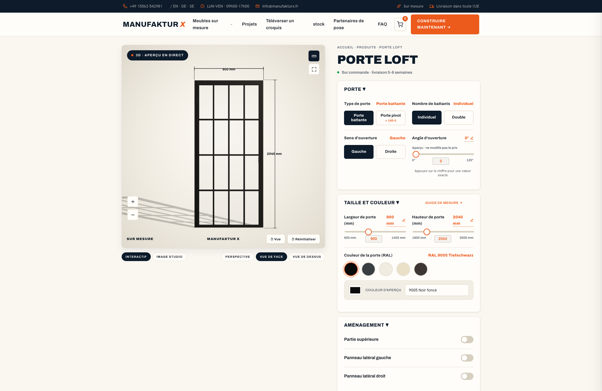 Porte loft - 3D-configurateur, Manufaktur X