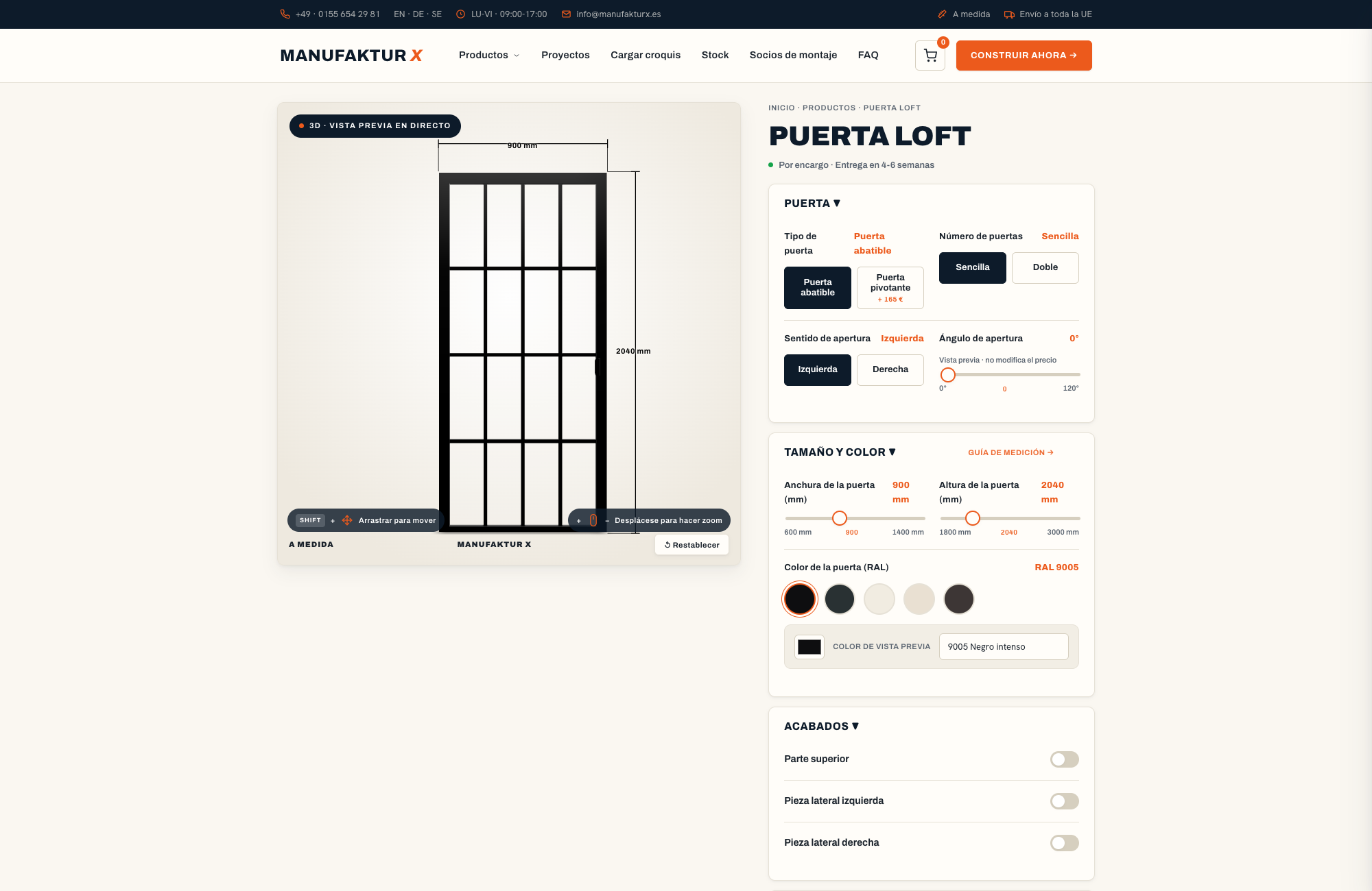 Puerta loft - 3D-configurador, Manufaktur X