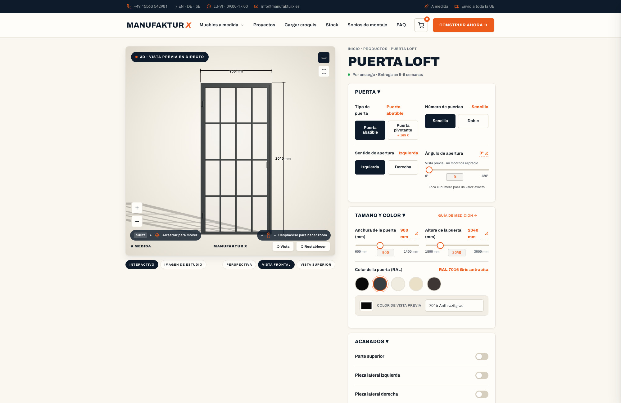 Puerta loft - 3D-configurador, Manufaktur X