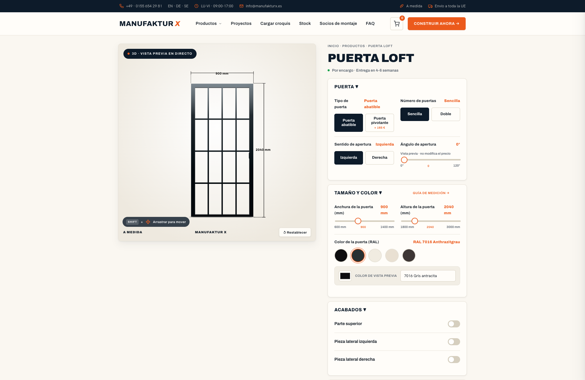 Puerta loft - 3D-configurador, Manufaktur X