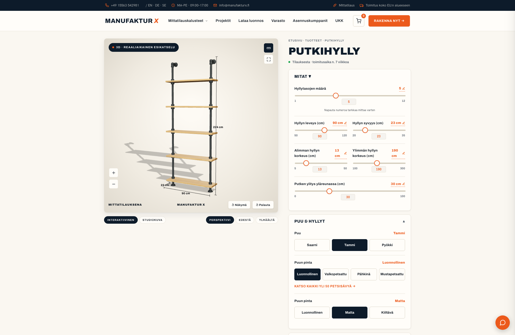Putkihylly - 3D-konfiguraattori, Manufaktur X
