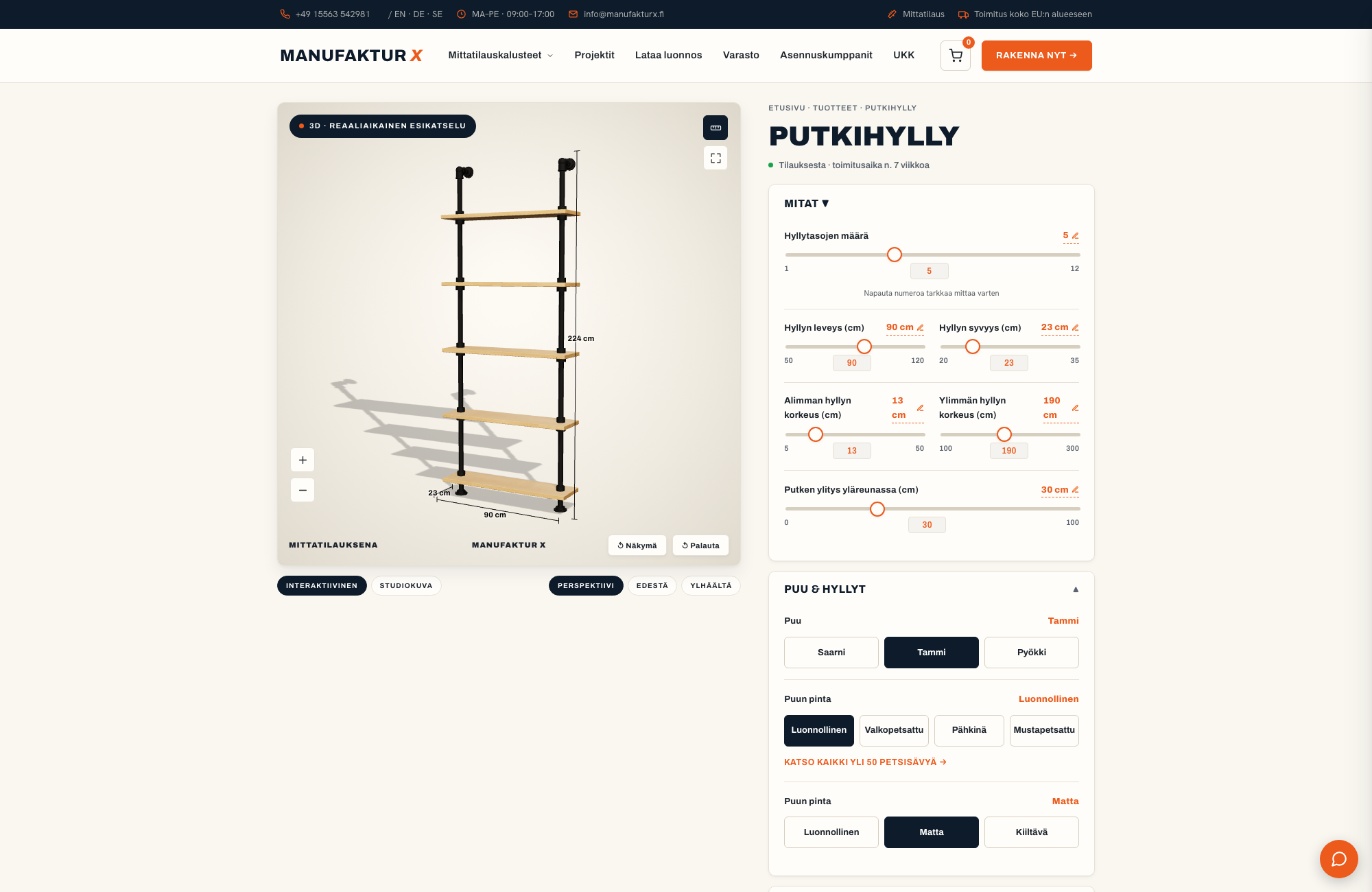 Putkihylly - 3D-konfiguraattori, Manufaktur X