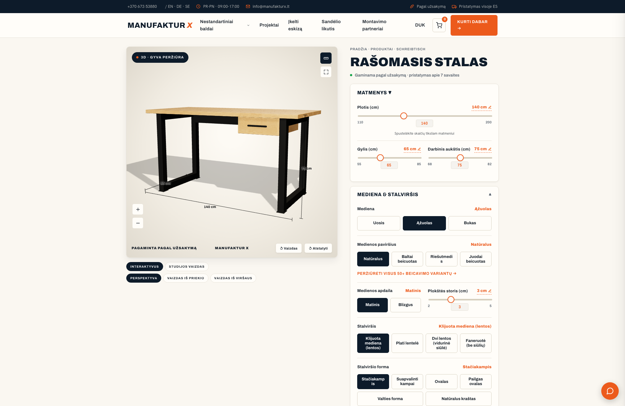 Rašomasis stalas - 3D-konfiguratorius, Manufaktur X
