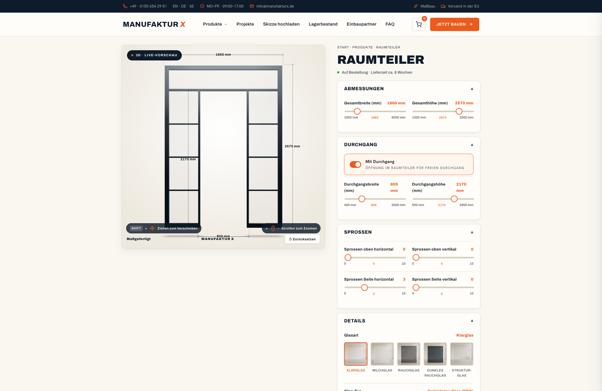 Raumteiler - 3D-konfigurator, Manufaktur X