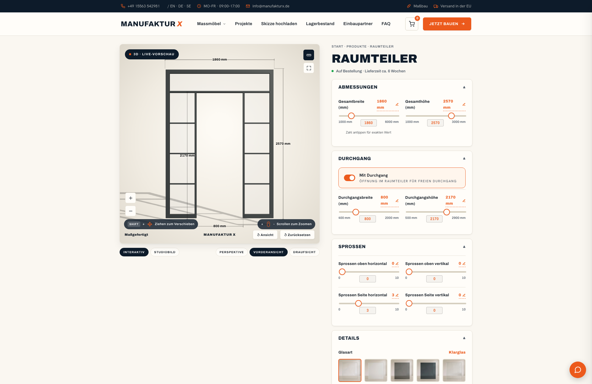 Raumteiler - 3D-konfigurator, Manufaktur X