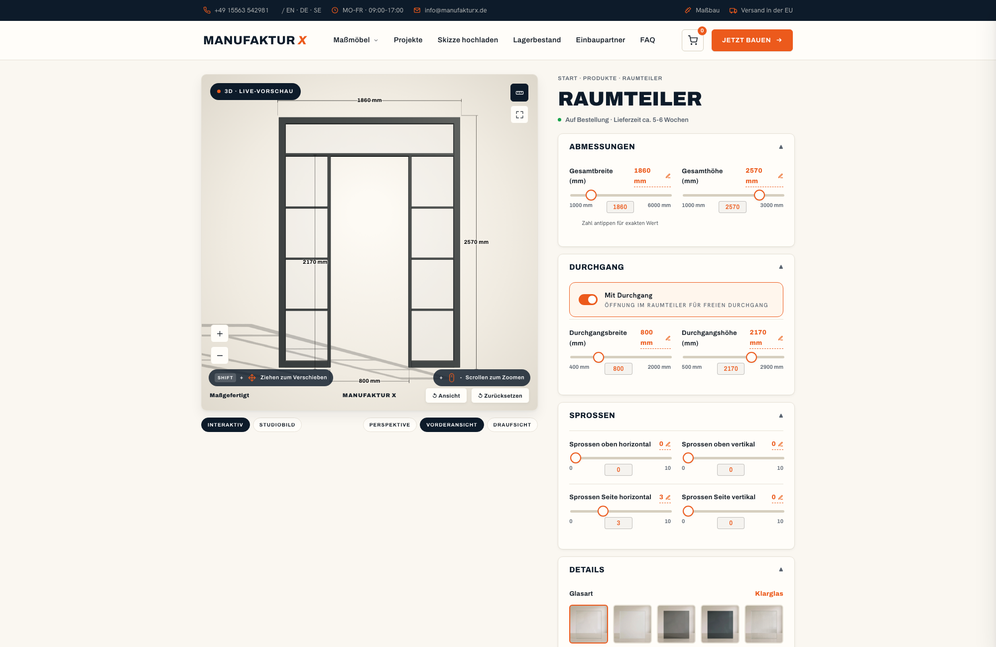 Raumteiler - 3D-konfigurator, Manufaktur X